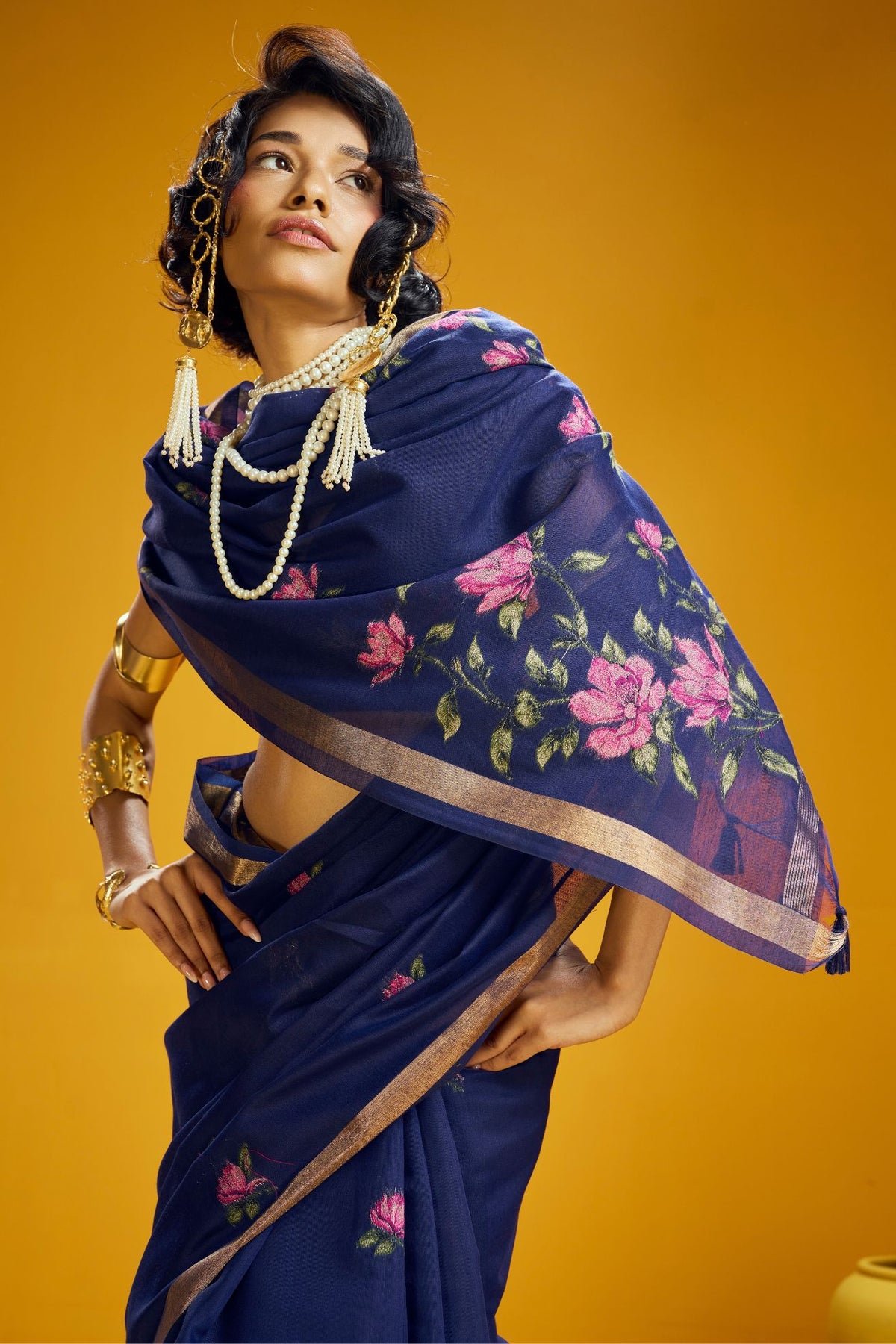 MySilkLove Peacock Blue Handloom Muga Cotton Saree