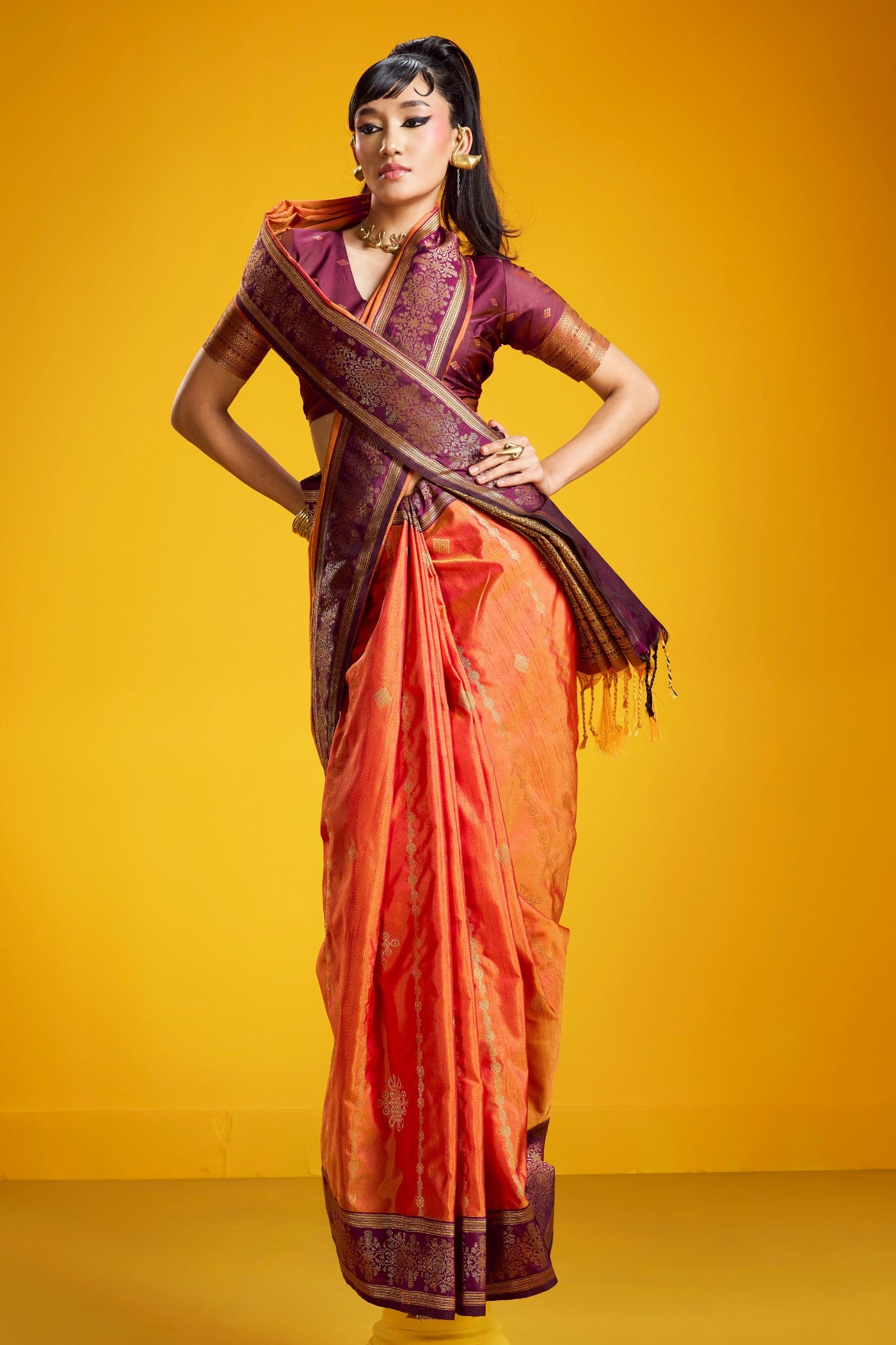 Buy MySilkLove Mahogany Orange Banarasi Handloom Soft Silk Saree Online