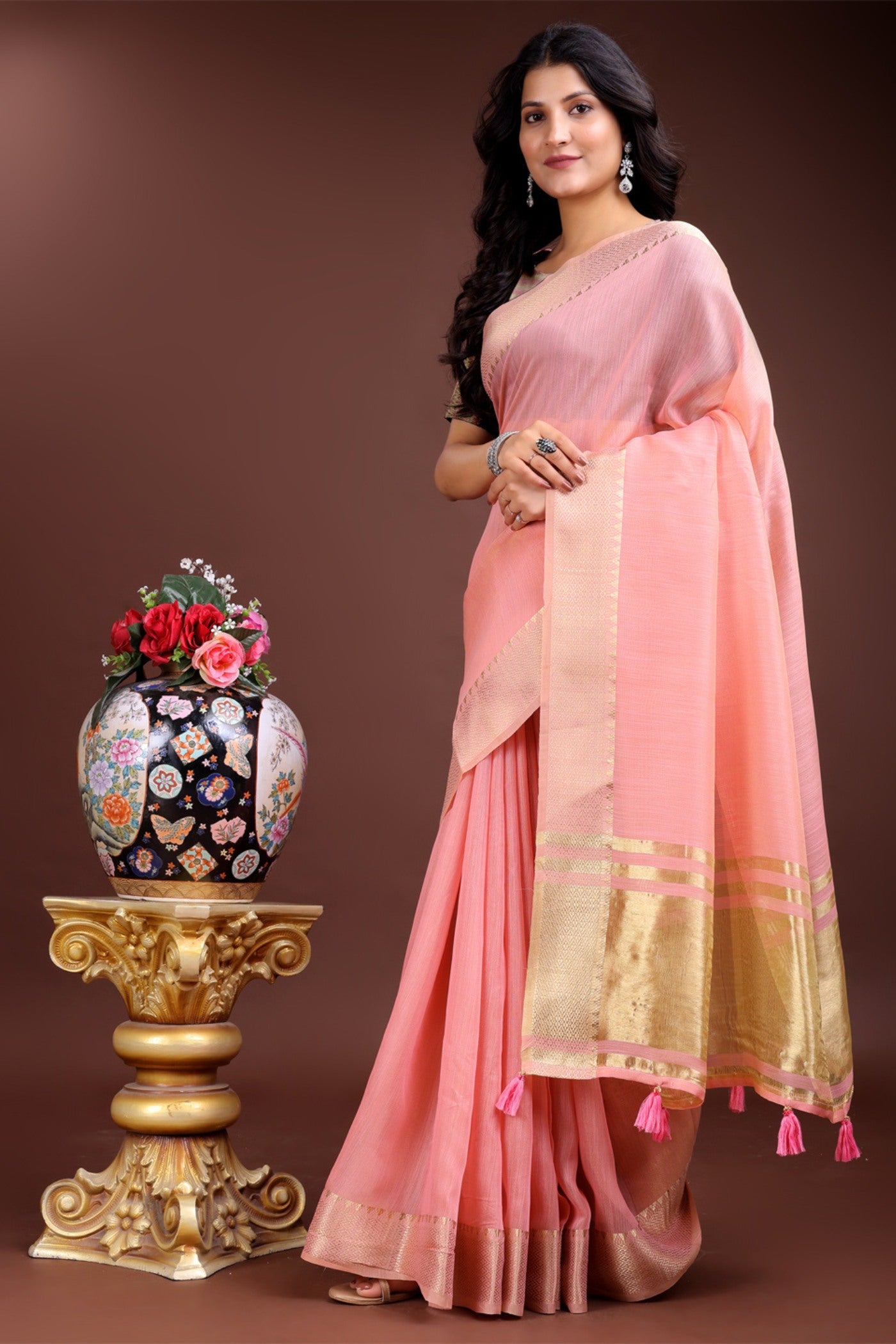 Buy MySilkLove Blush Pink Woven Cotton Saree Online
