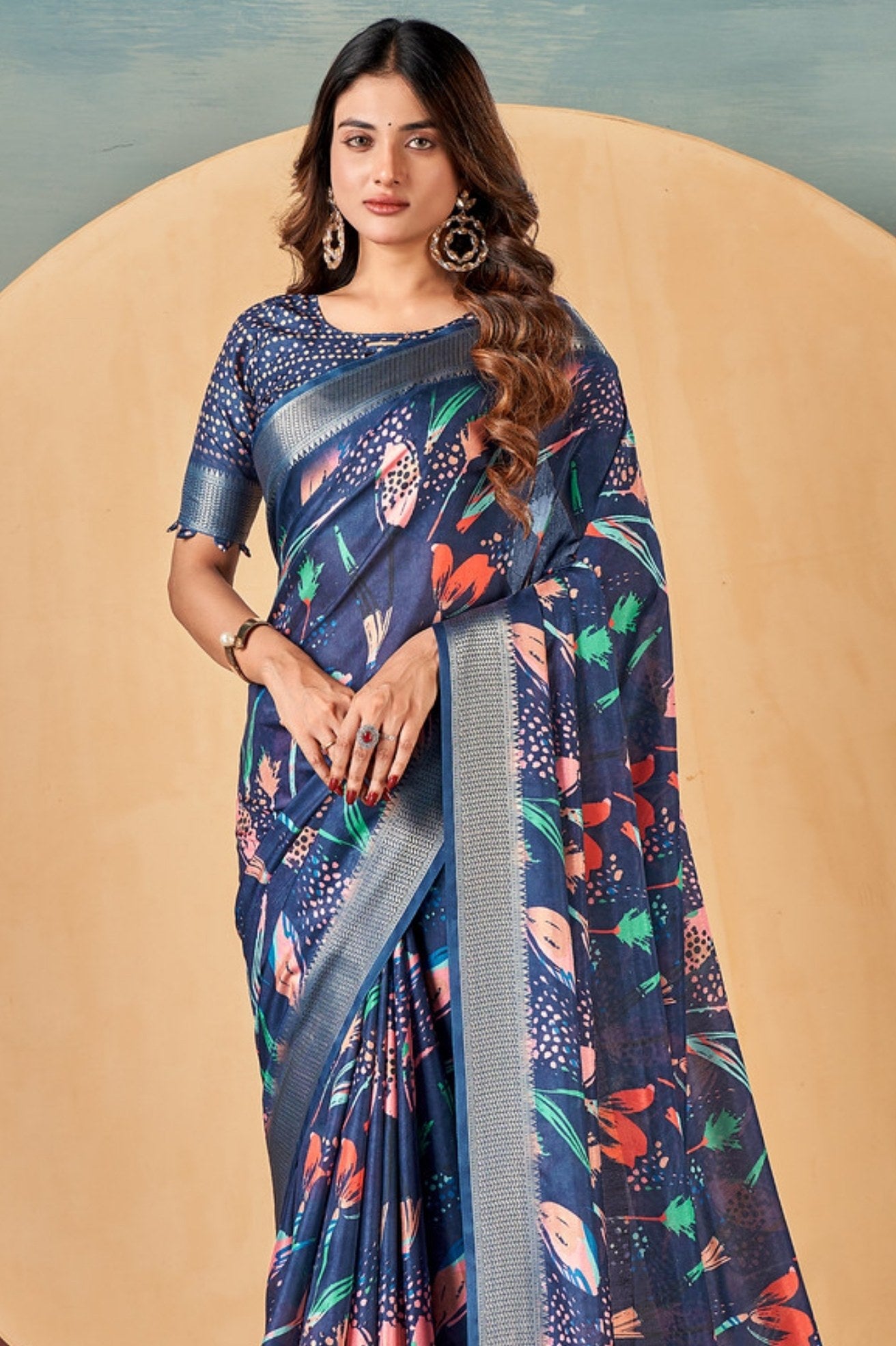 Buy MySilkLove East Bay Blue Banarasi Digital Printed Saree Online