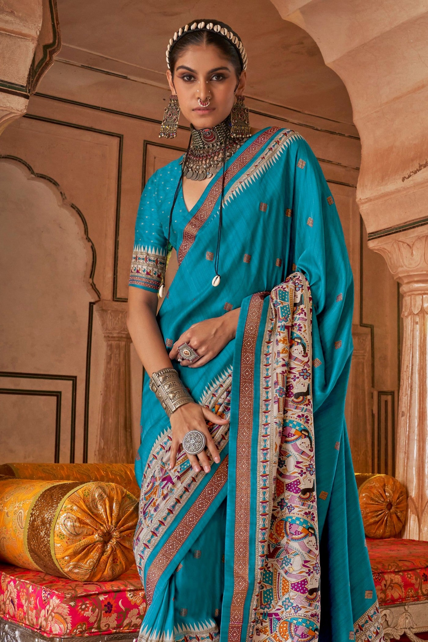 Buy MySilkLove Azure Blue Printed Patola Saree Online