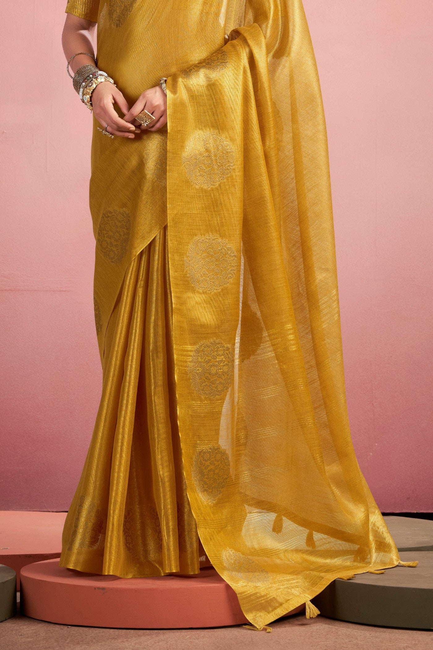 Buy MySilkLove Daffodil Yellow Zari Woven Tissue Saree Online