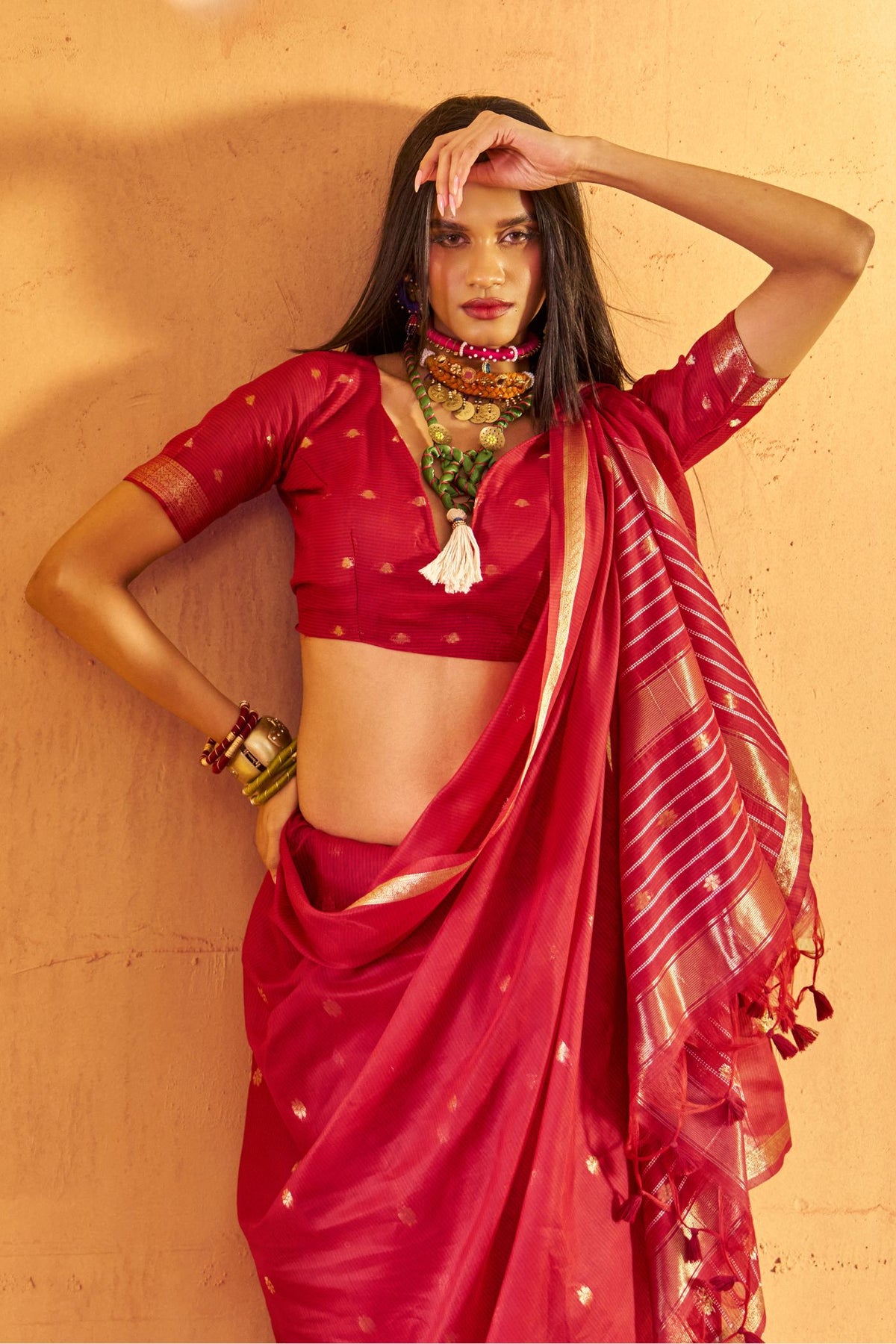 MySilkLove Fire Red Banarasi Handloom Silk Saree