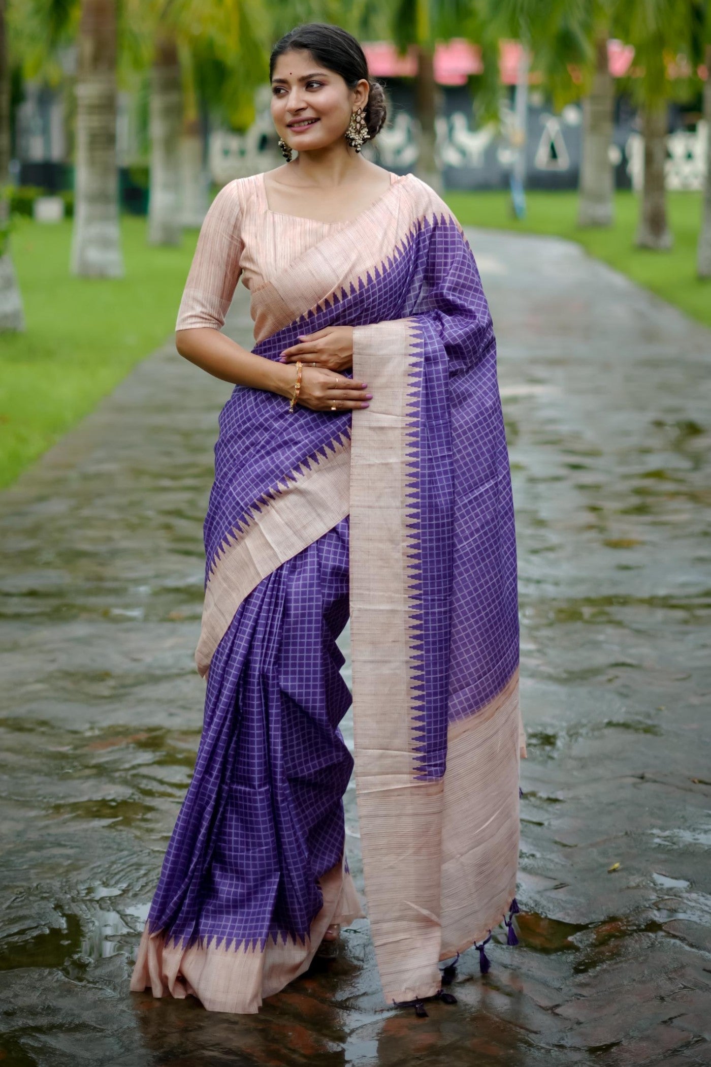 Buy MySilkLove Cyber Grape Purple Printed Raw Silk Saree Online