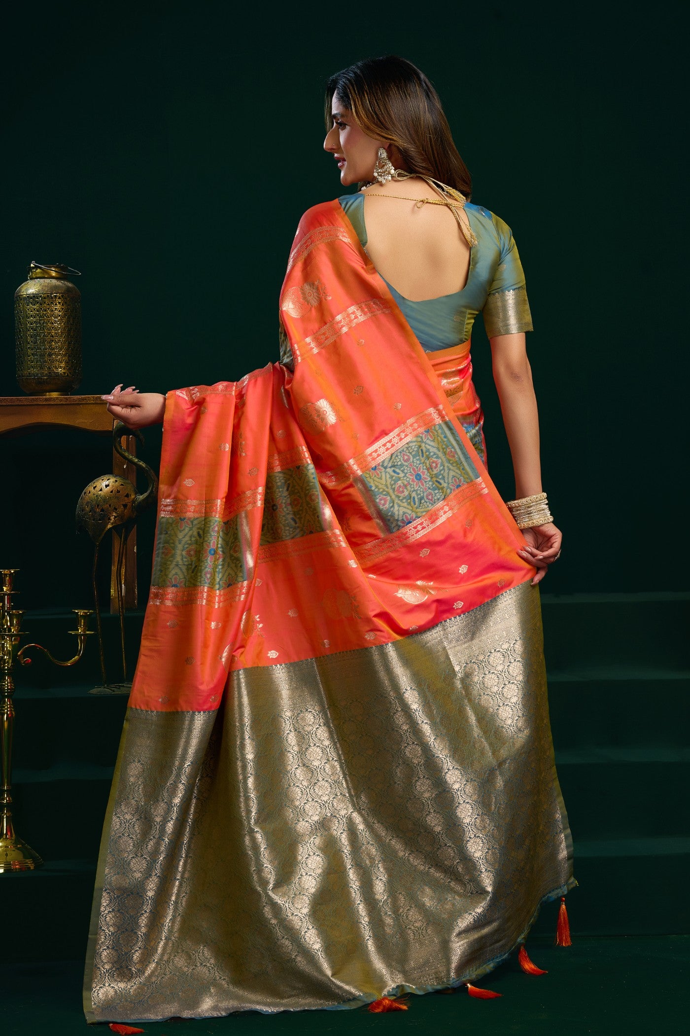 Buy MySilkLove Oapaya Whip Orange Banarasi Handloom Soft Silk Saree Online
