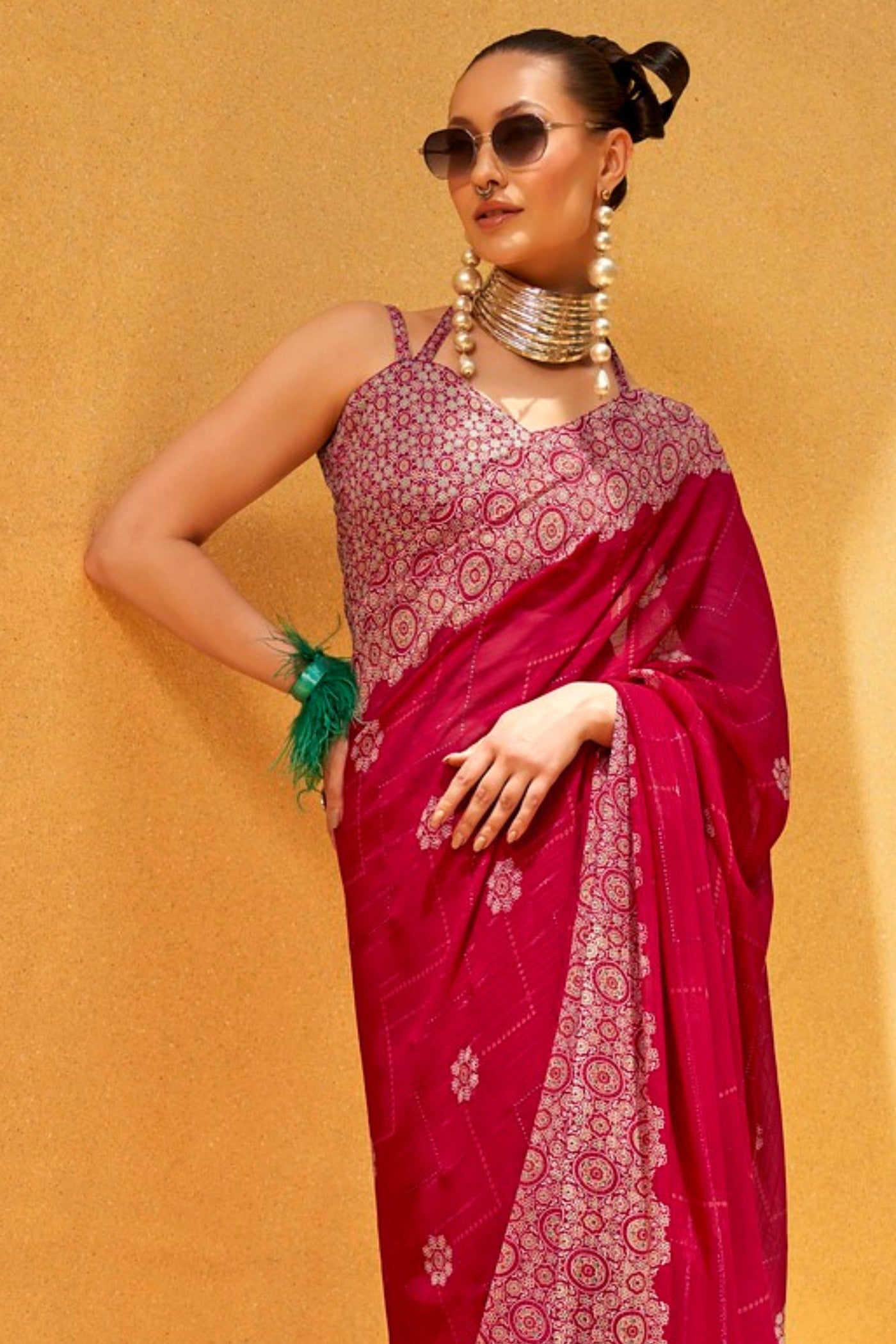 Buy MySilkLove Shiraz Pink Georgette Printed Saree Online