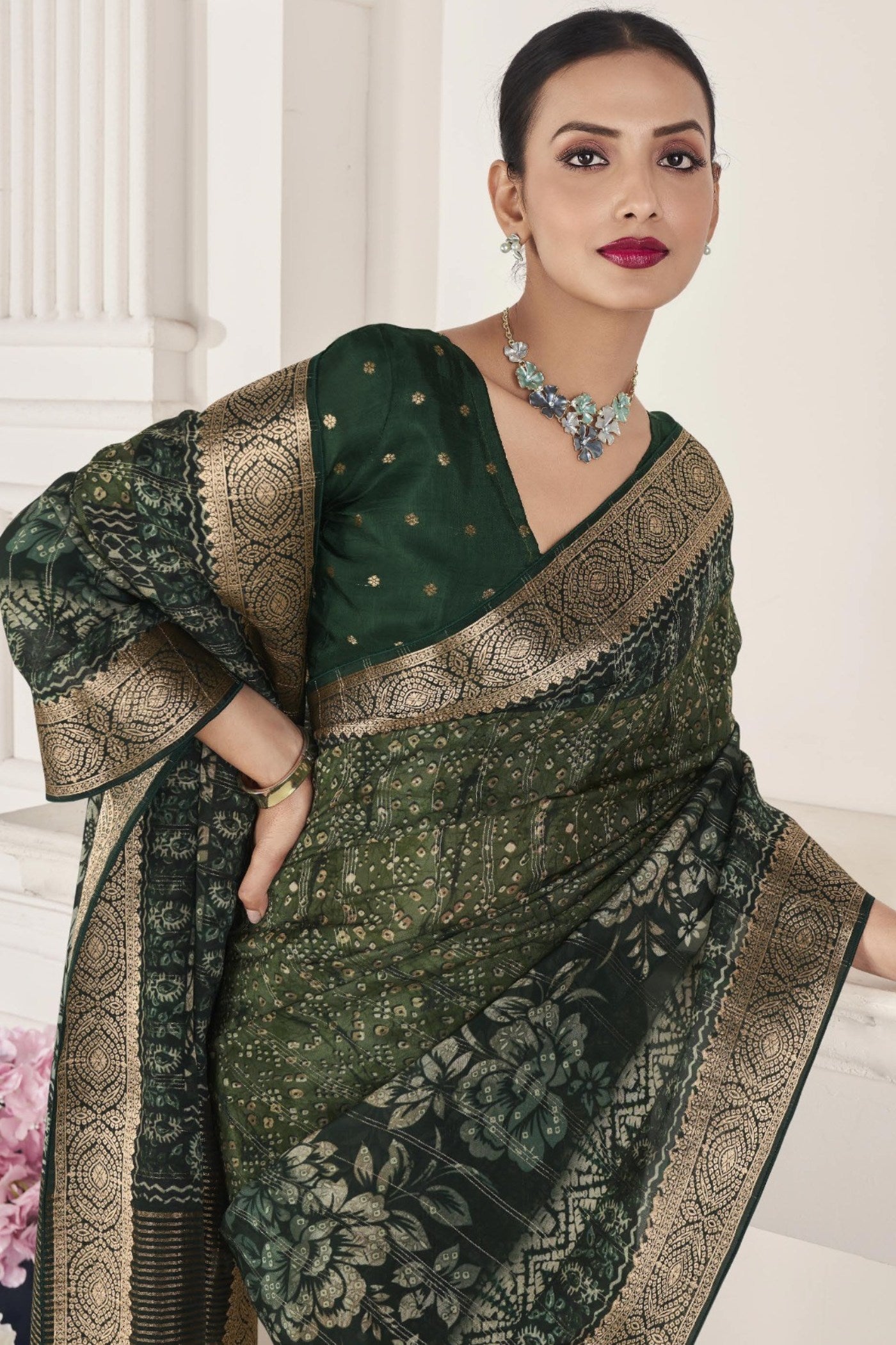 MySilkLove Rangitoto Green Banarasi Silk Saree