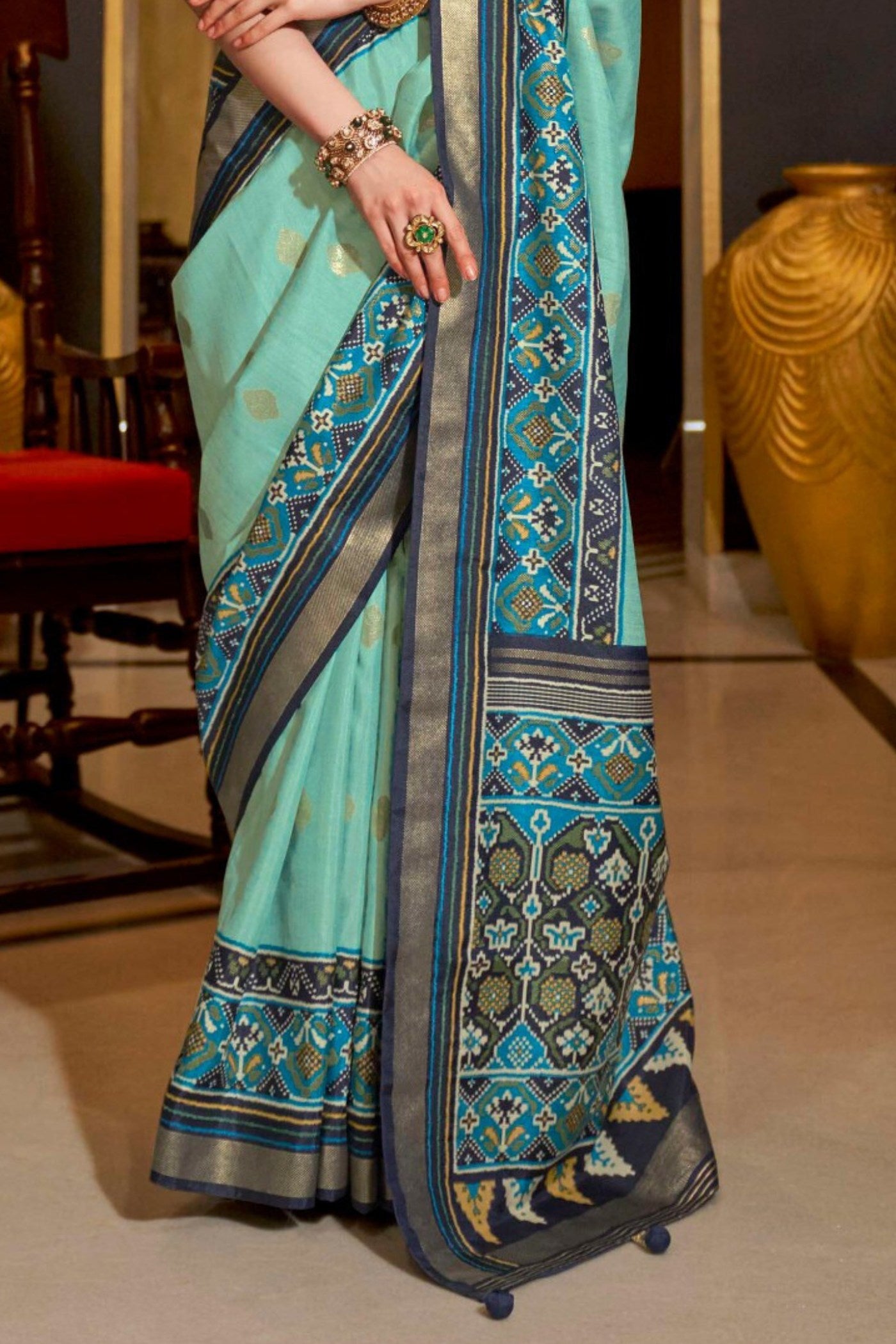 Buy MySilkLove Monte Carlo Blue Printed Patola Saree Online