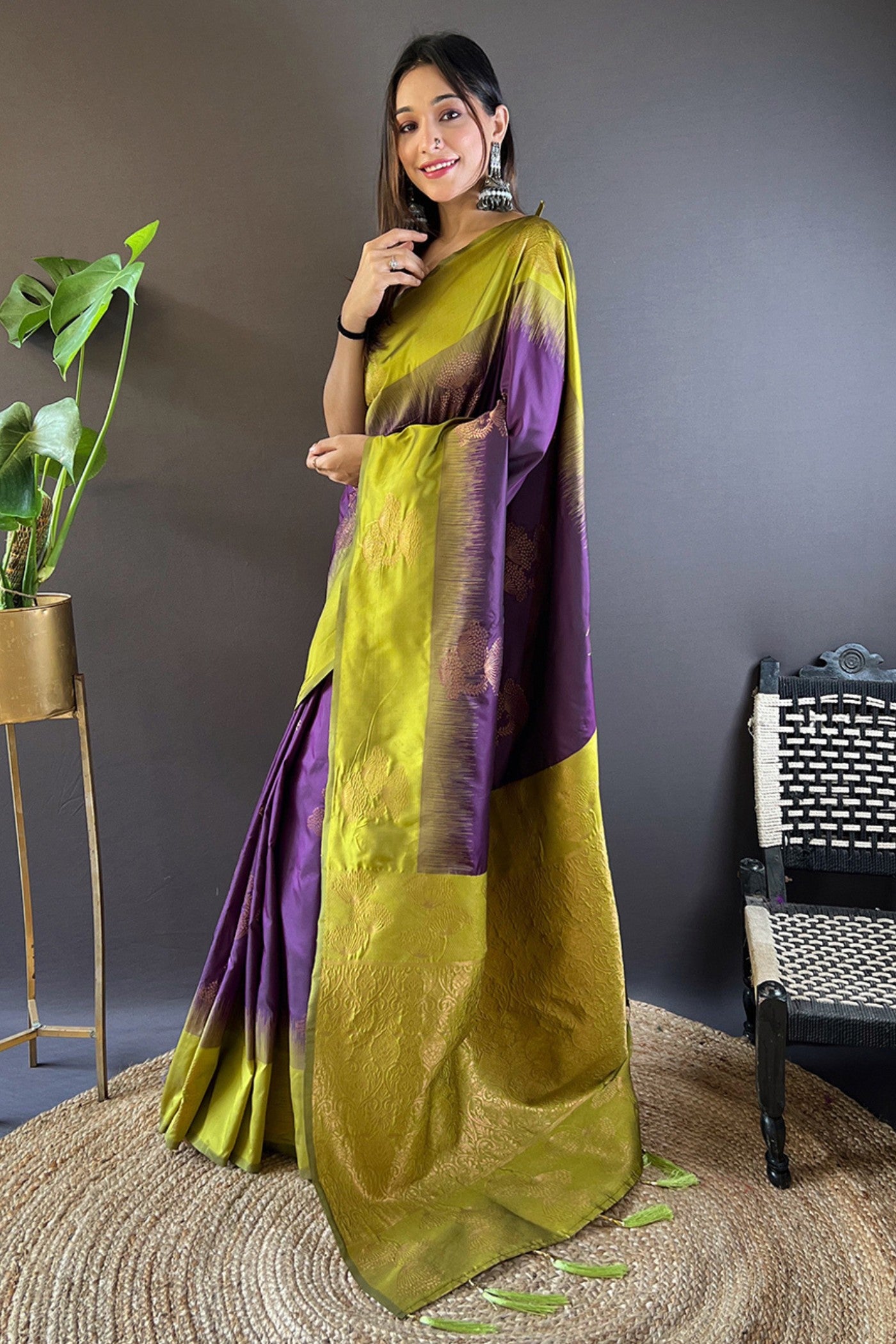 Buy MySilkLove Violet Purple Woven Banarasi Saree Online