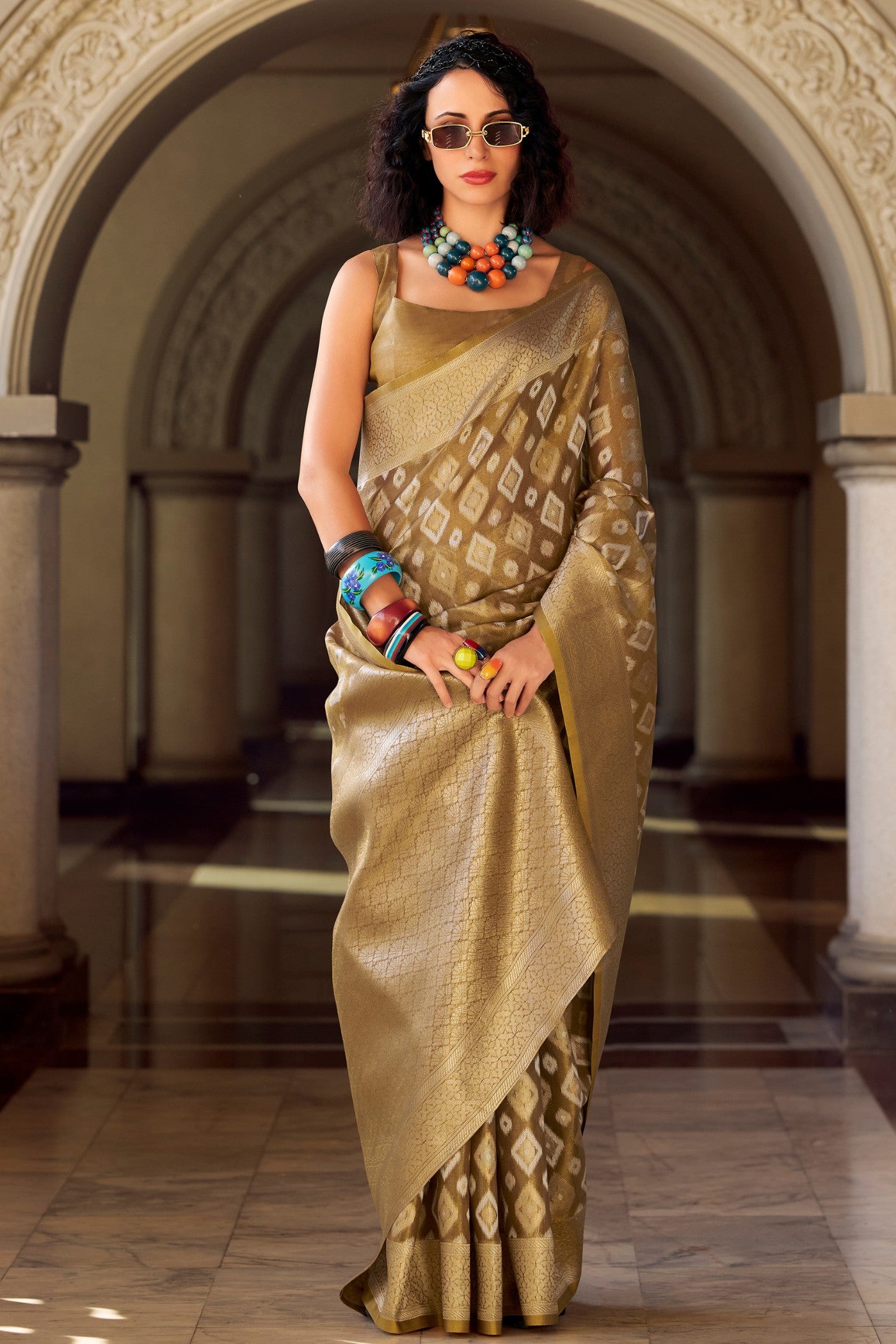 Buy MySilkLove Caramel Brown Tissue Silk Saree Online