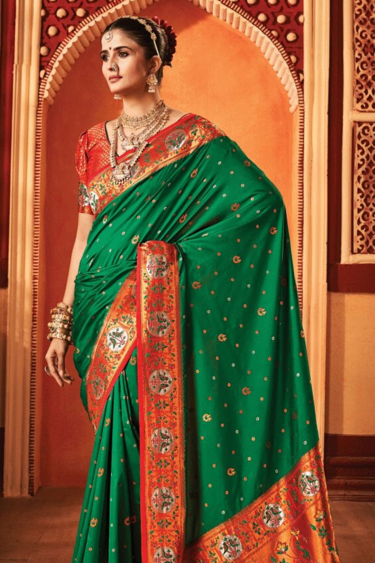 Buy MySilkLove Pine Green Woven Paithani Saree Online