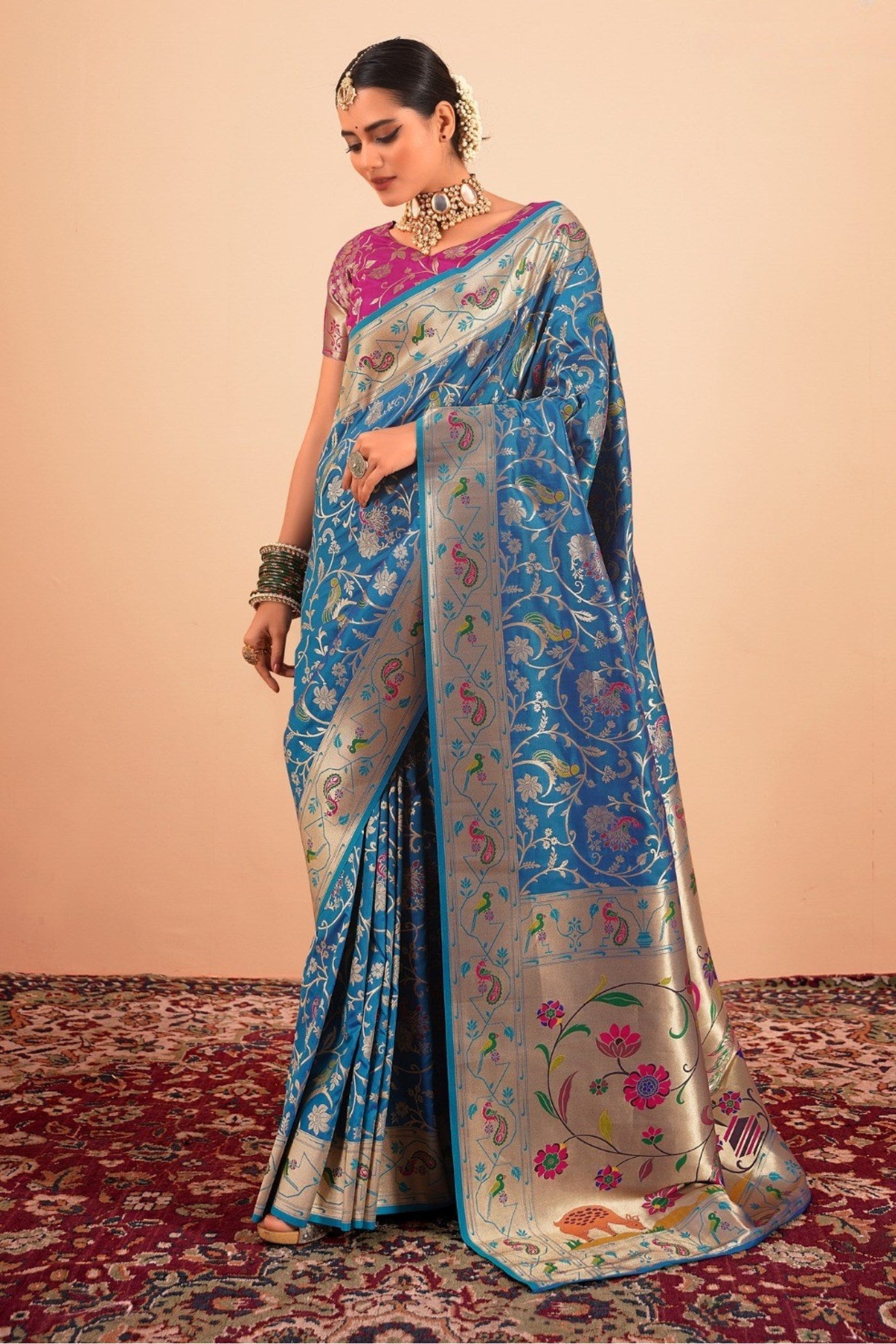 Buy MySilkLove Windows Blue Woven Paithani Saree Online