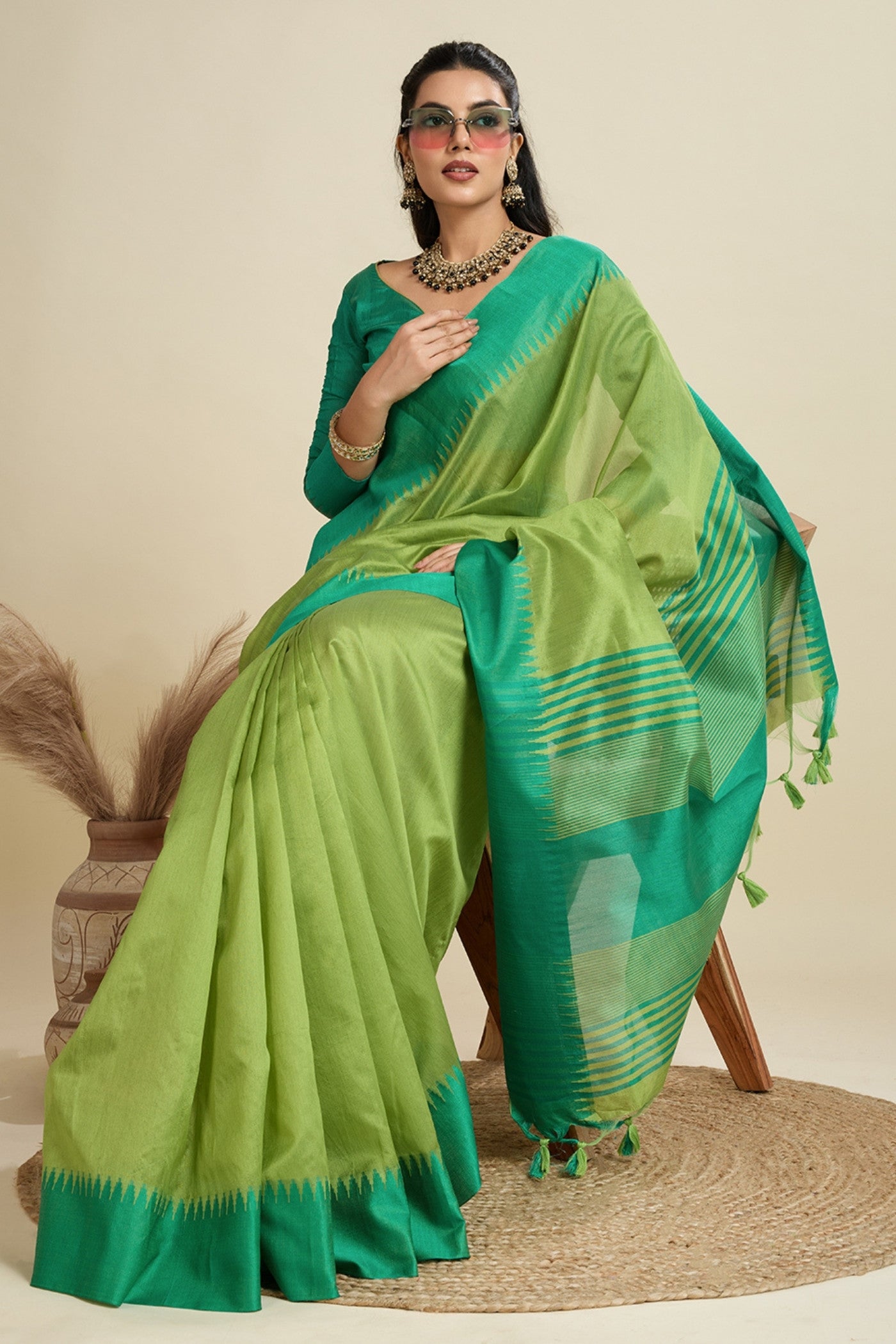 Buy MySilkLove Forest Green Woven Raw Silk Saree Online