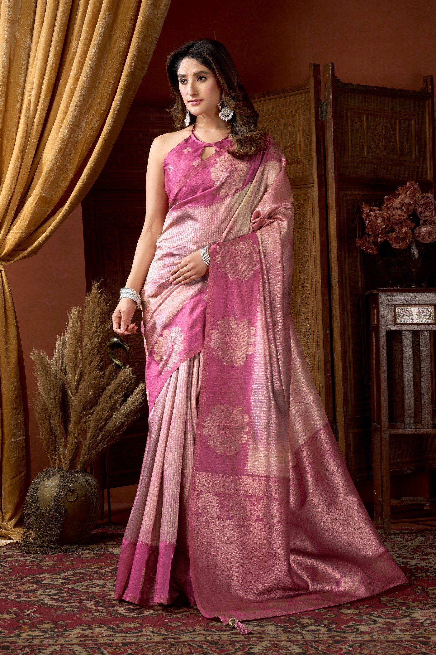 Buy MySilkLove Miller Pink Banarasi Soft Silk Saree Online