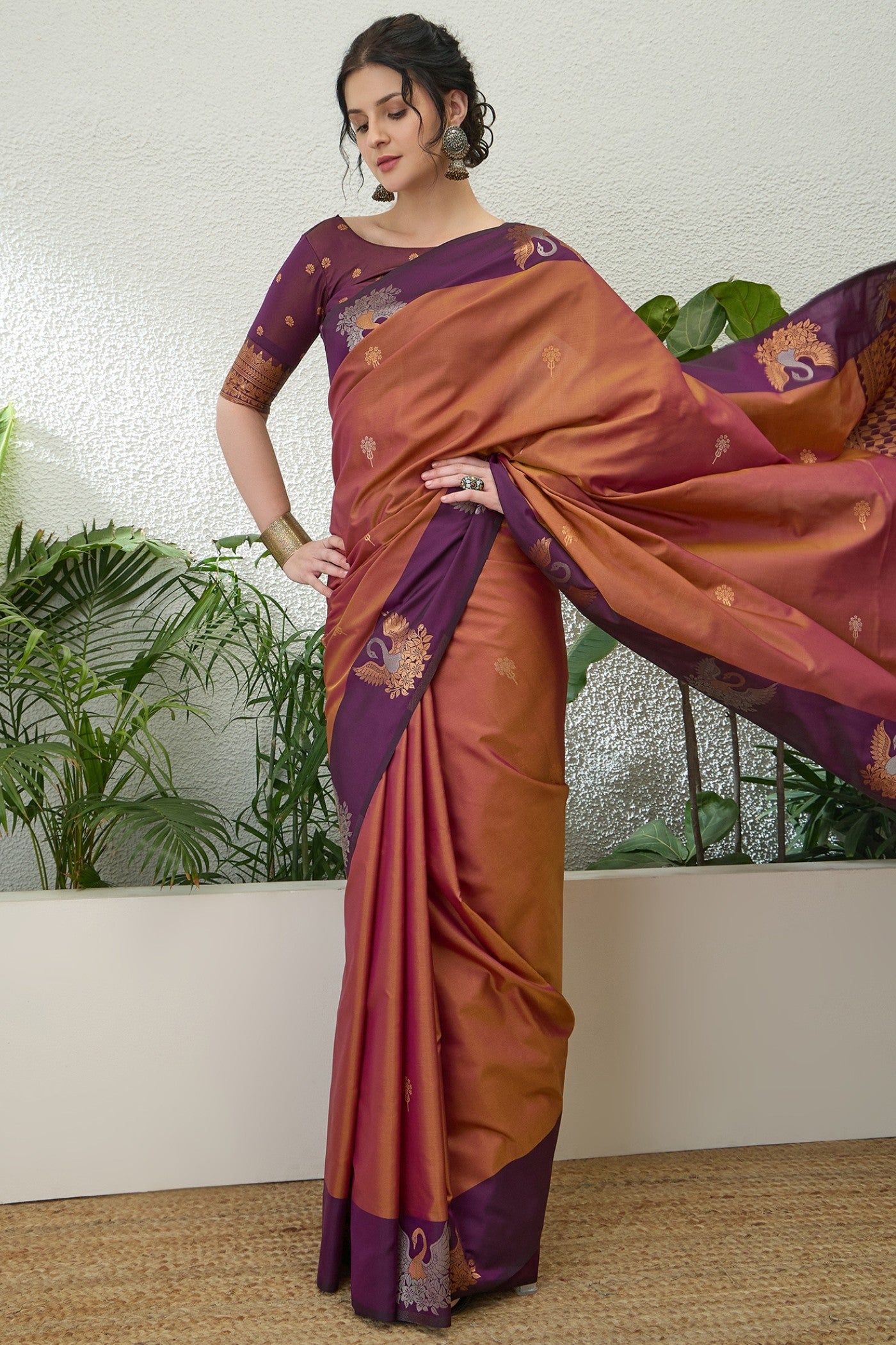 Buy MySilkLove Peanut Brown Banarasi Handloom Soft Silk Saree Online