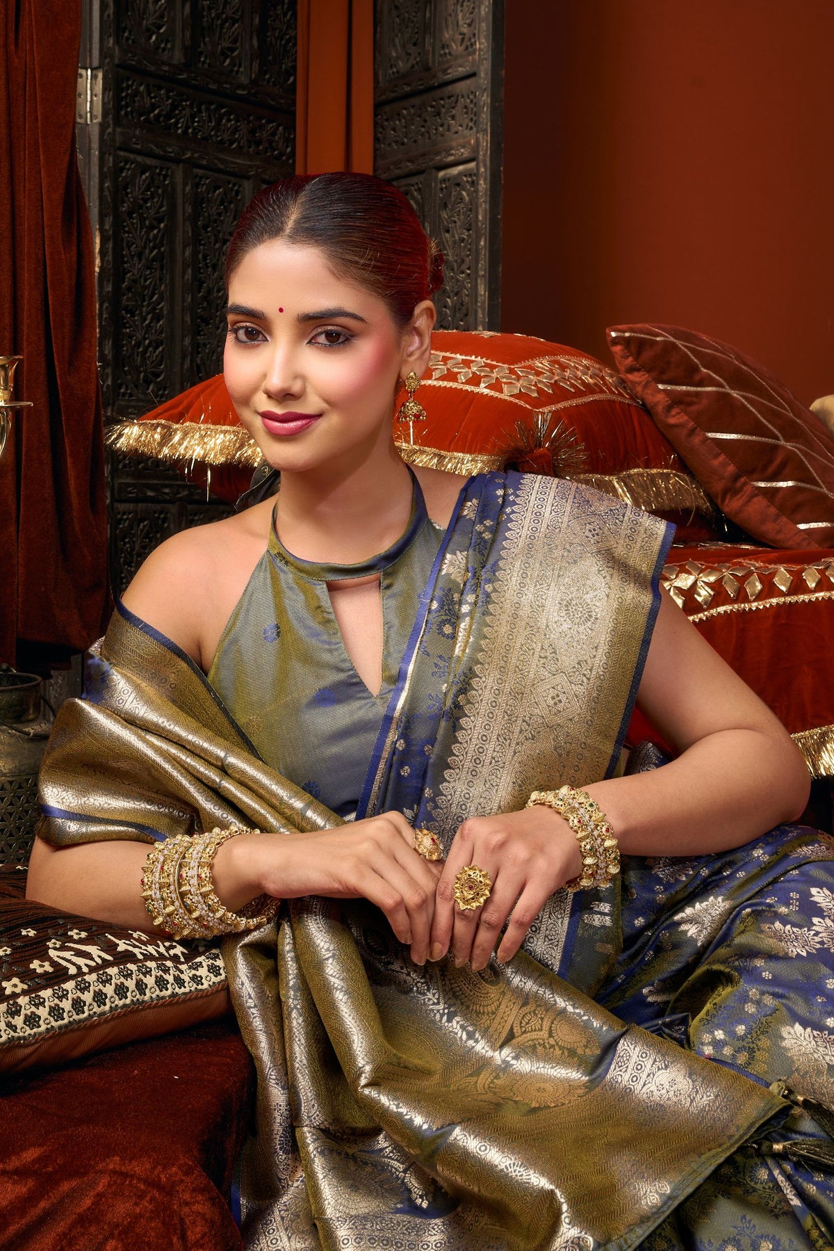 MySilkLove Storm Cloud Grey Woven Banarasi Jacquard Soft Silk Saree