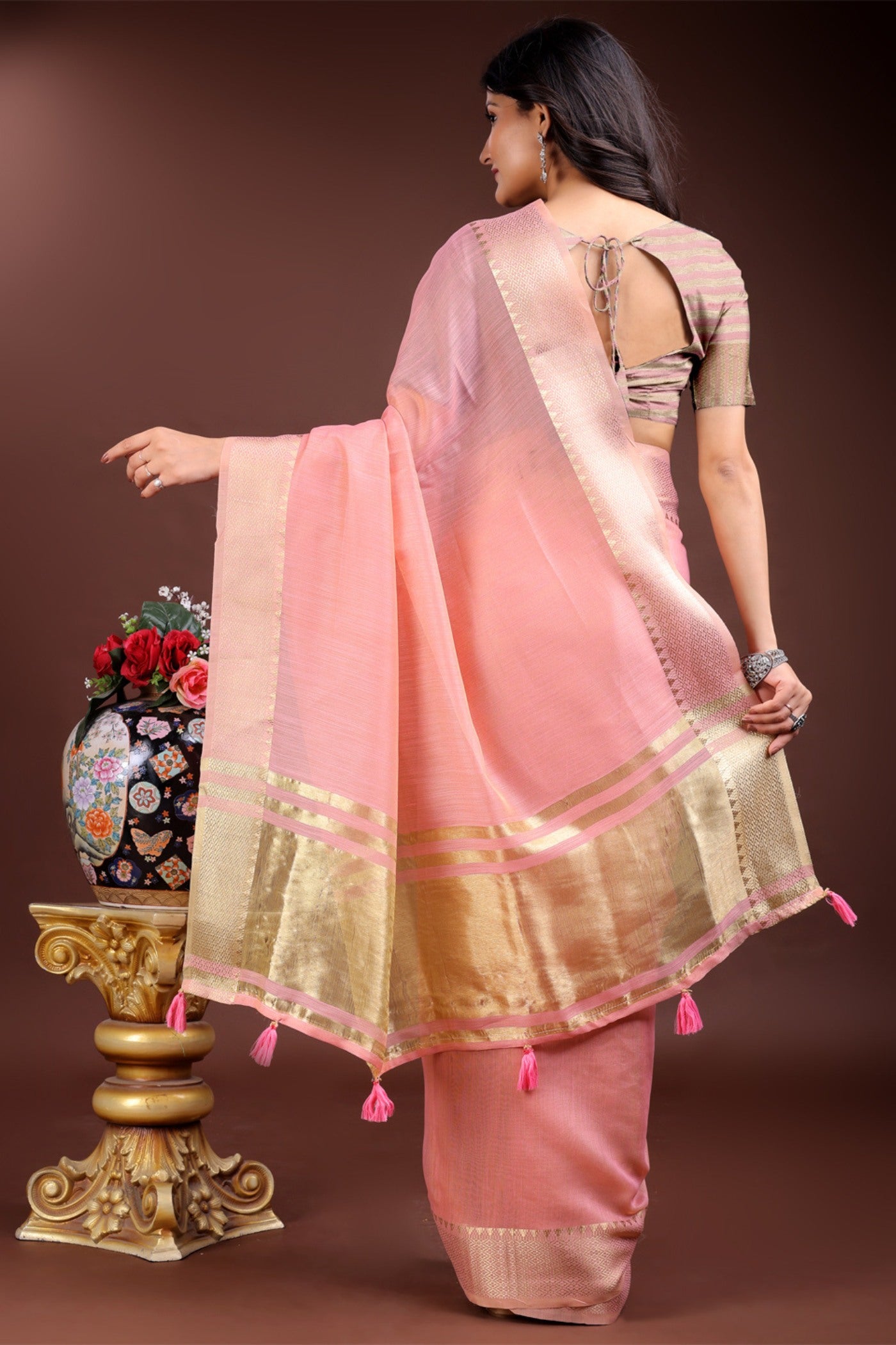 Buy MySilkLove Blush Pink Woven Cotton Saree Online