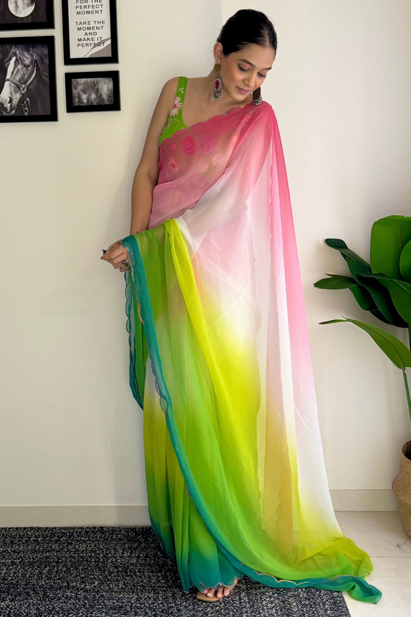 Buy MySilkLove Multicolor Pink Georgette Saree Online