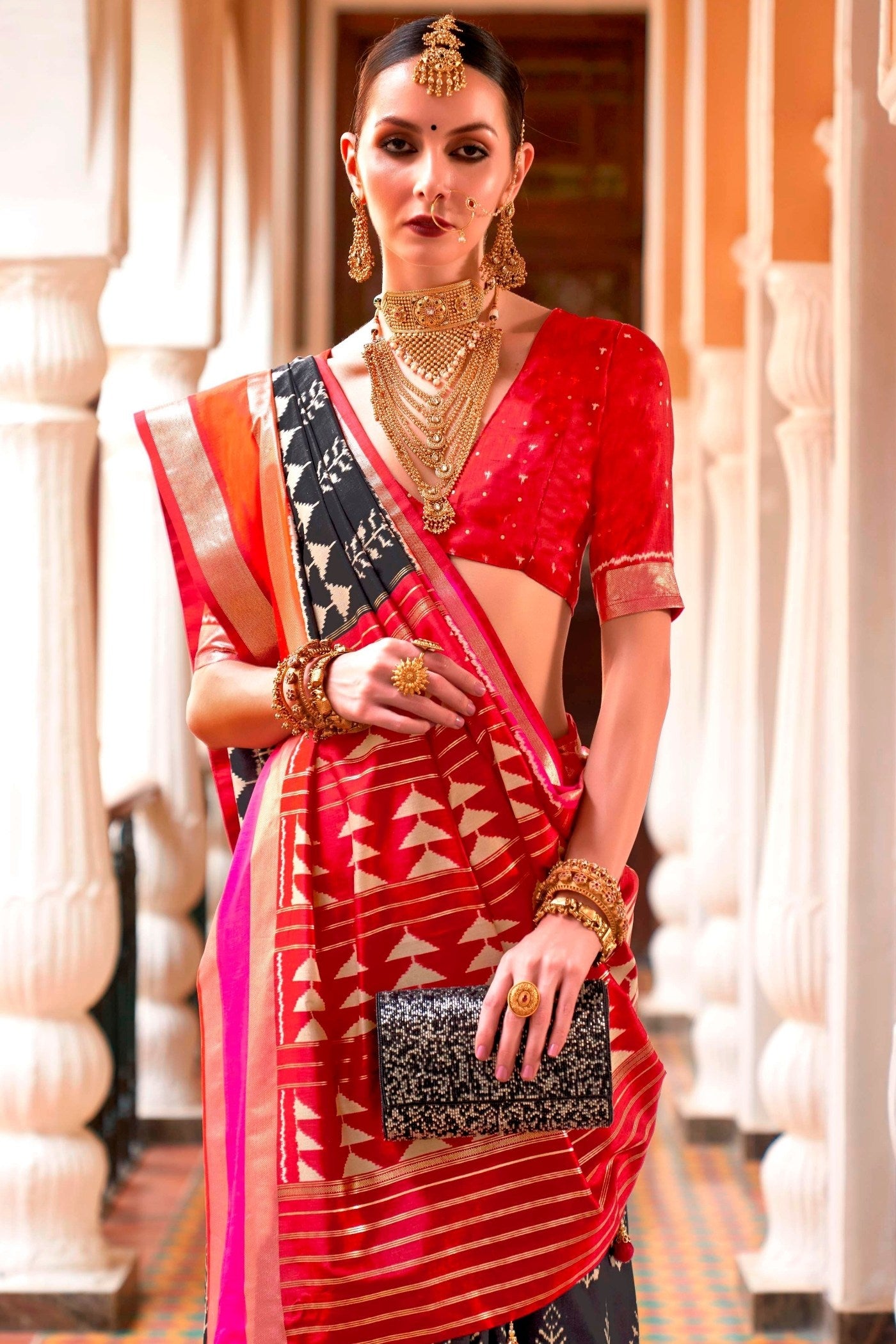 MySilkLove Carbon Black Printed Patola Saree