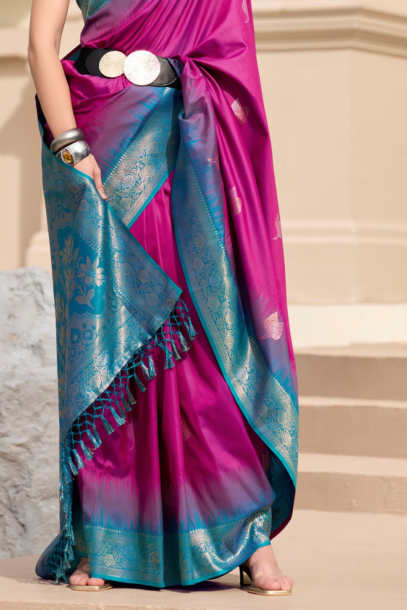 Buy MySilkLove Cerise Purple Woven Banarasi Soft Silk Saree Online