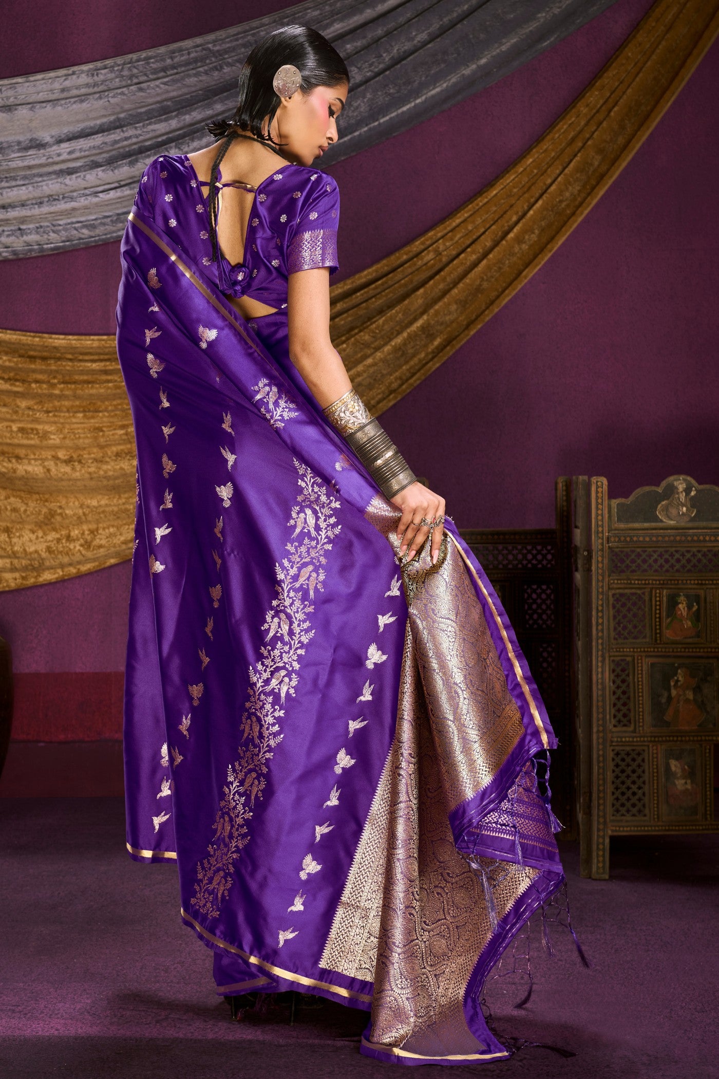 Buy MySilkLove Raisin Purple Handloom Satin Silk Saree Online