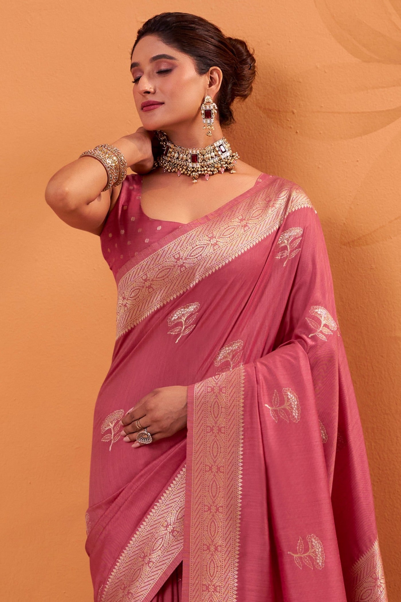 Buy MySilkLove Punch Pink Tussar Handloom Silk Saree Online