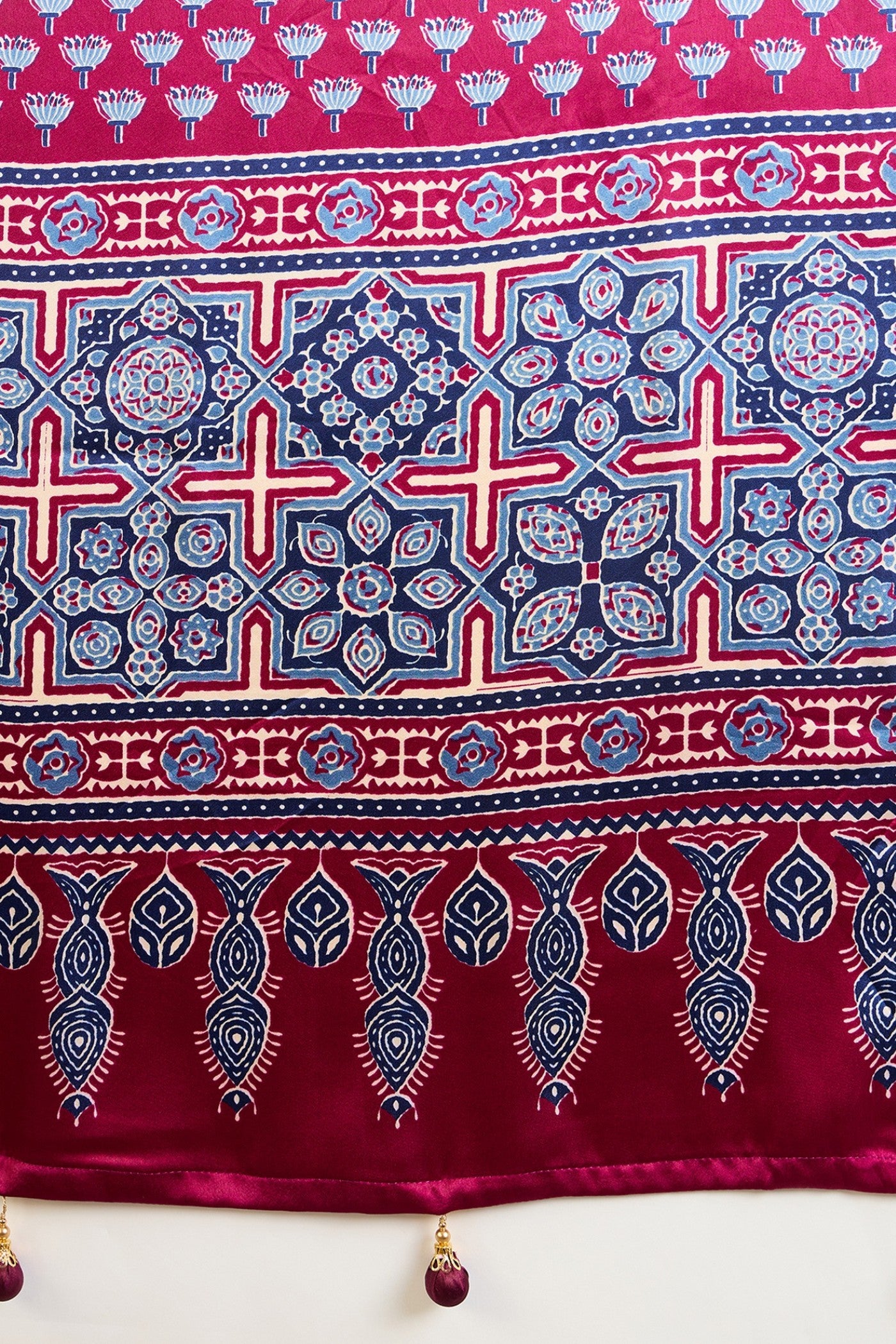 Buy MySilkLove Navy Blue and Purple Ajrakh Printed Satin Crepe Silk Saree Online