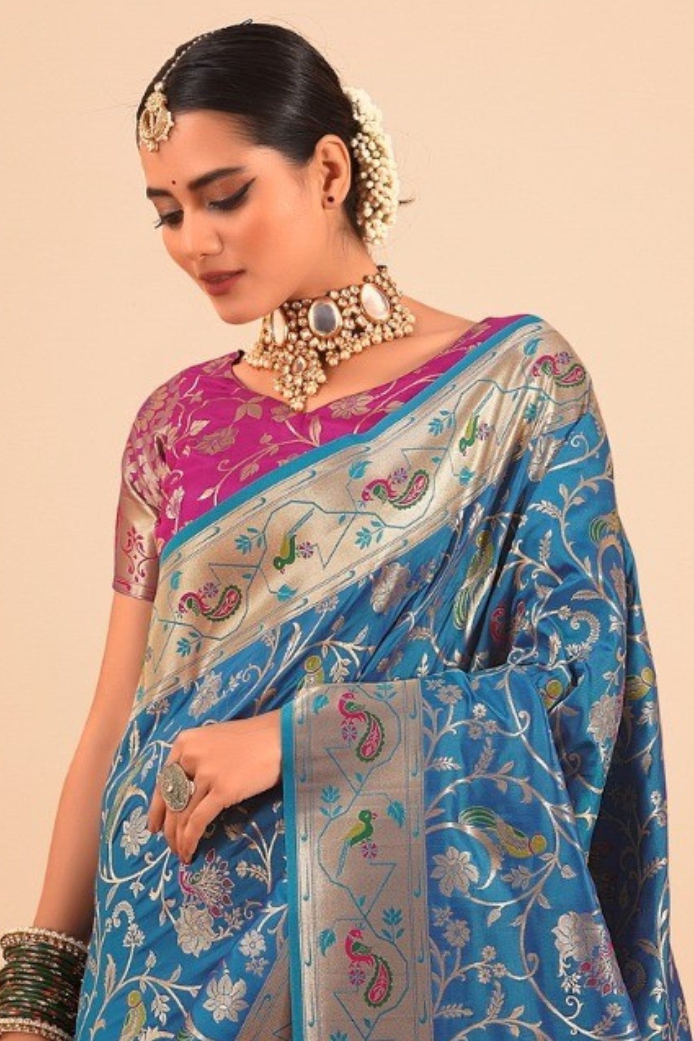 Buy MySilkLove Windows Blue Woven Paithani Saree Online