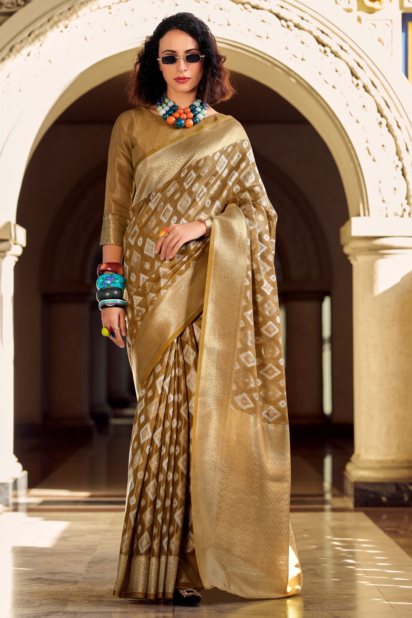 Buy MySilkLove Caramel Brown Tissue Silk Saree Online