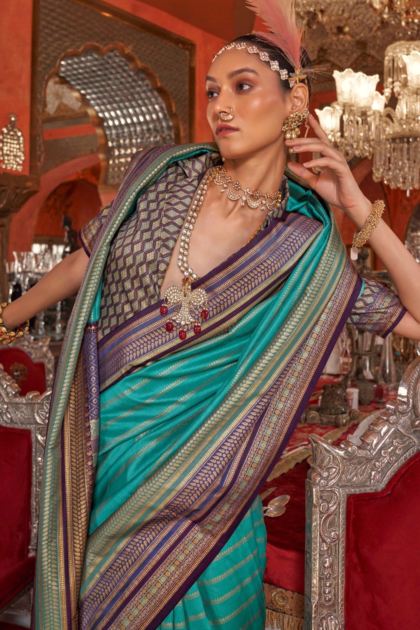 Buy MySilkLove Opal Blue Printed Patola Saree Online