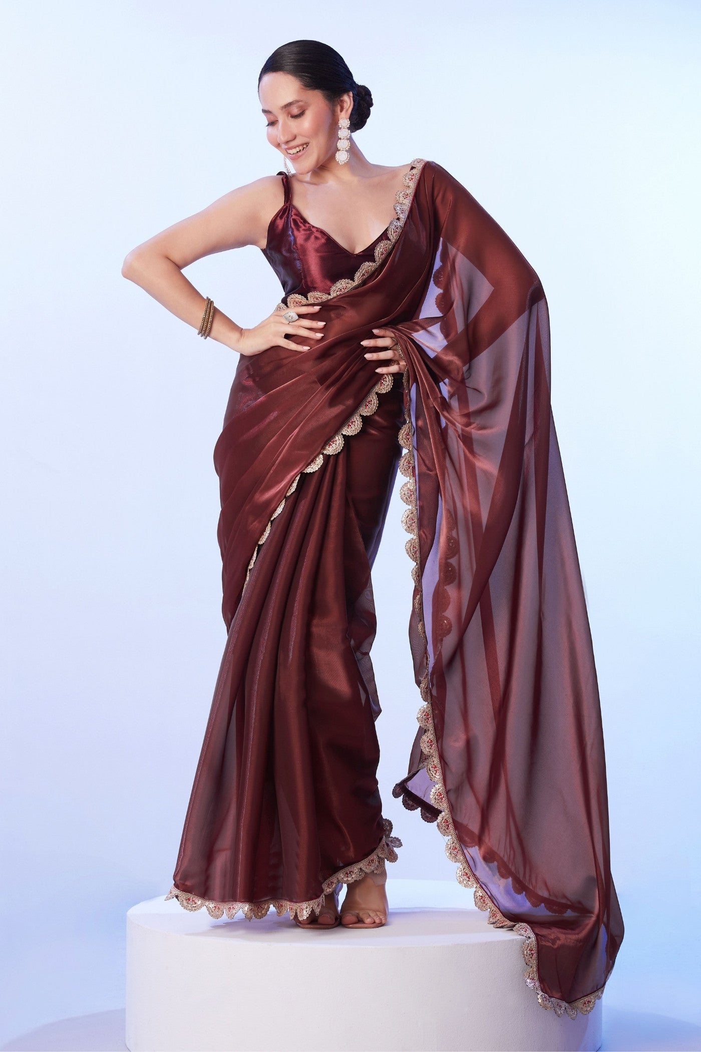 Buy MySilkLove Walnut Brown Designer Partywear Saree Online