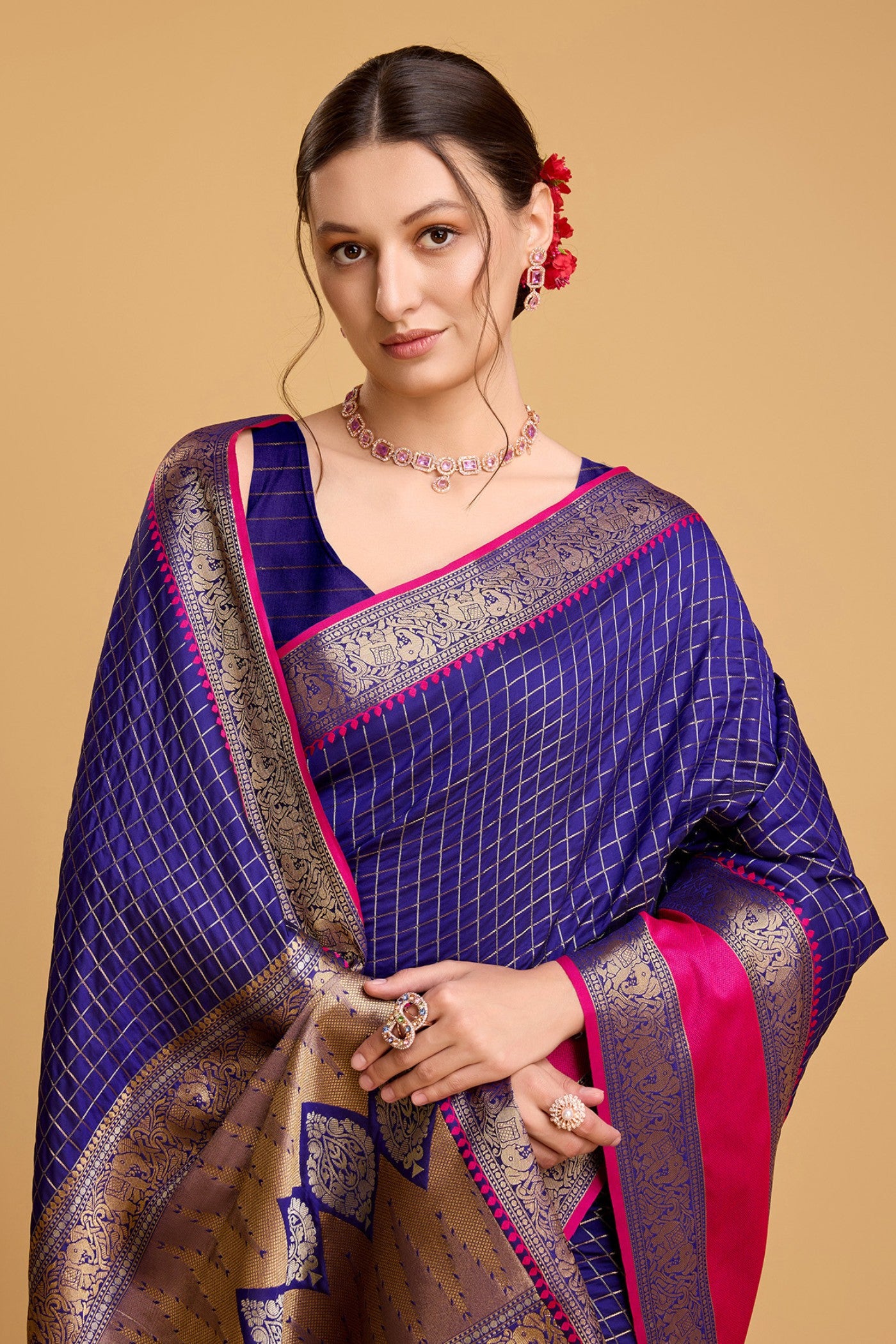 MySilkLove Dark Blue Zari Woven Banarasi Saree