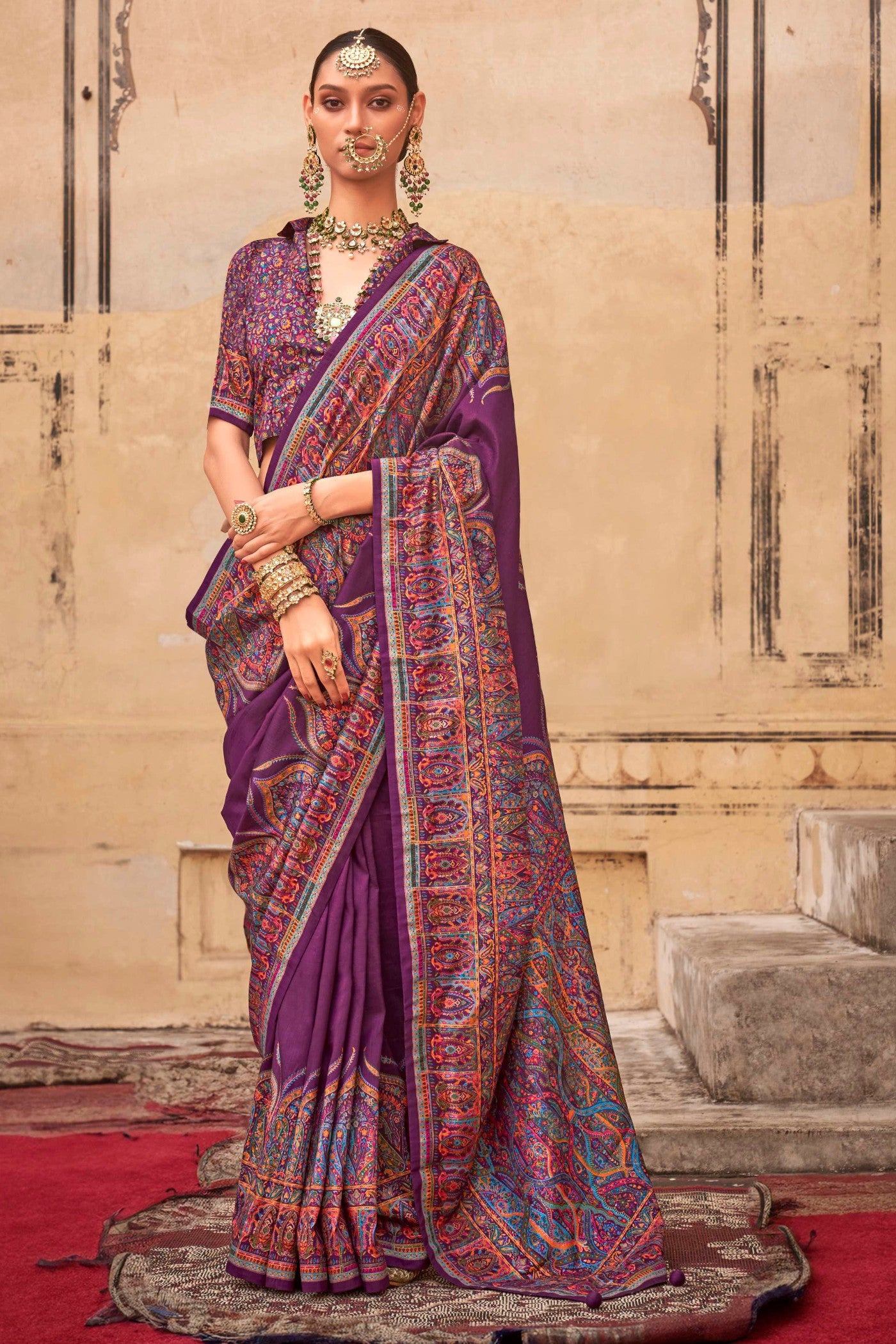 Buy MySilkLove Old Mauve Purple Printed Jamawar Saree Online