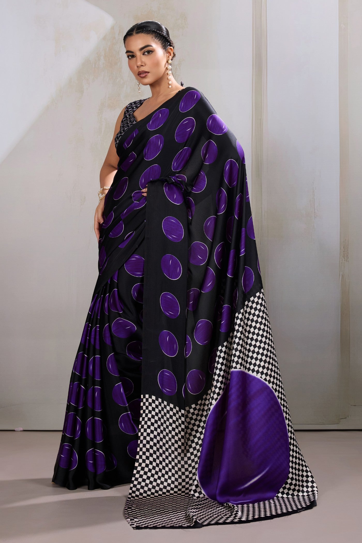 Buy MySilkLove Tiffany Blue Printed Polka Dots Satin Crepe Saree Online