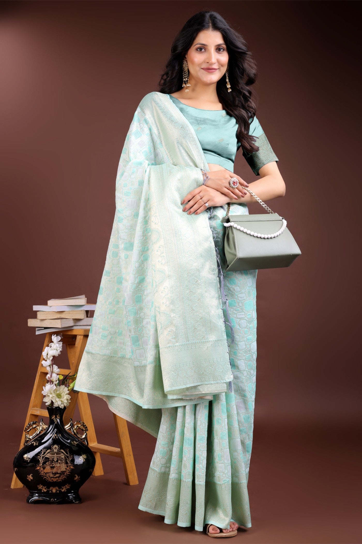 MySilkLove Celadon Green Woven Linen Cotton Saree