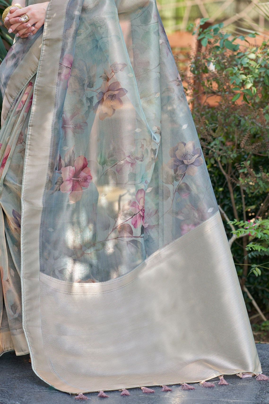 Buy MySilkLove Venus Grey Digital Printed Organza Saree Online