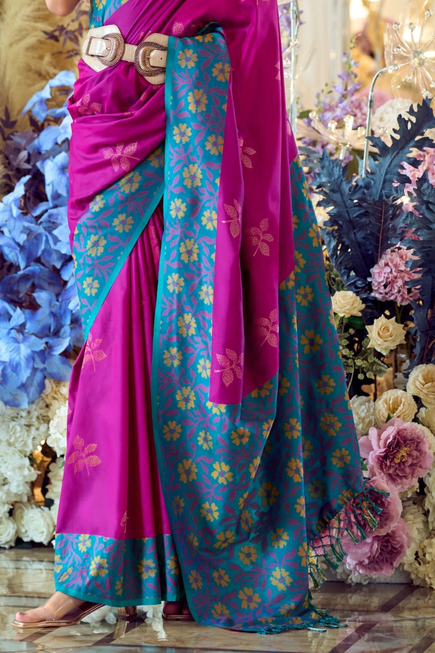 Buy MySilkLove Brilliant Rose Purple Woven Banarasi Soft Silk Saree Online