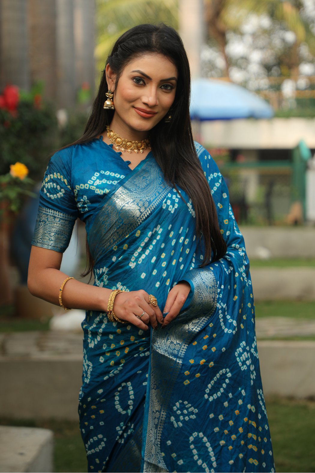 MySilkLove Chathams Blue Designer Bandhani Printed Saree