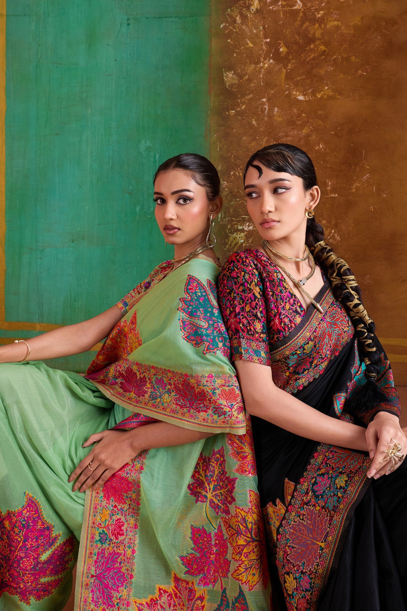 Buy MySilkLove Celadon Green Kashmiri Handloom Jamewar Saree Online