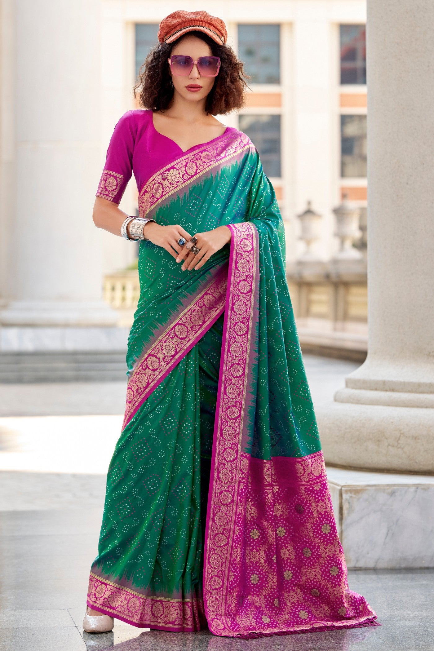 Buy MySilkLove Eucalyptus Green Woven Banarasi Bandhani Soft Silk Saree Online