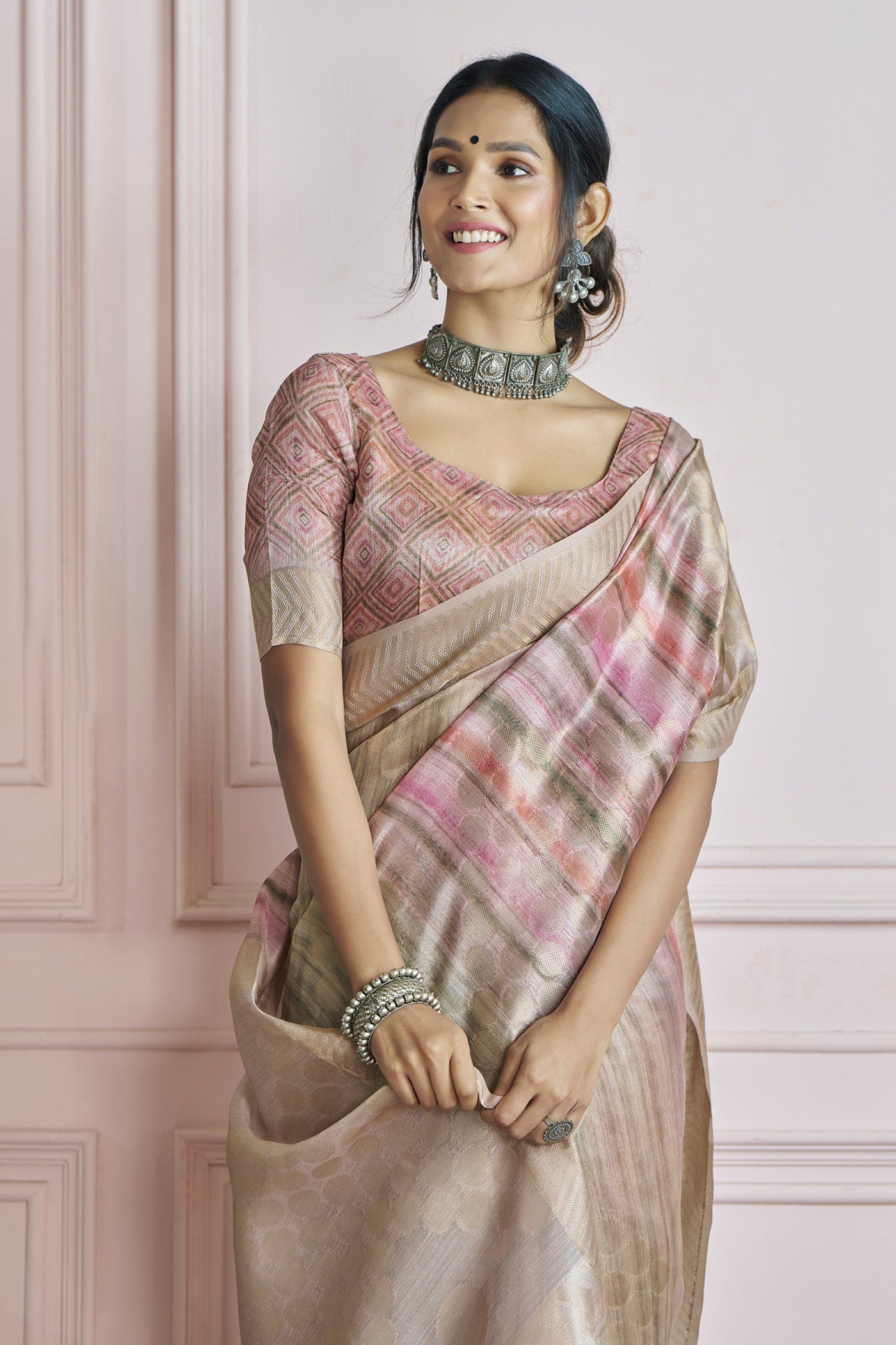 Buy MySilkLove Brandy Cream Handloom Khadi Silk Saree Online