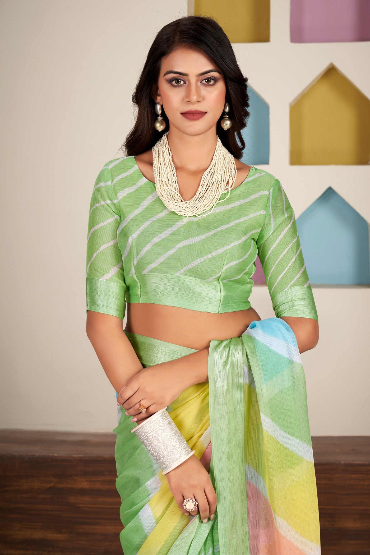 Buy MySilkLove Christi Green Printed Satin Silk Saree Online