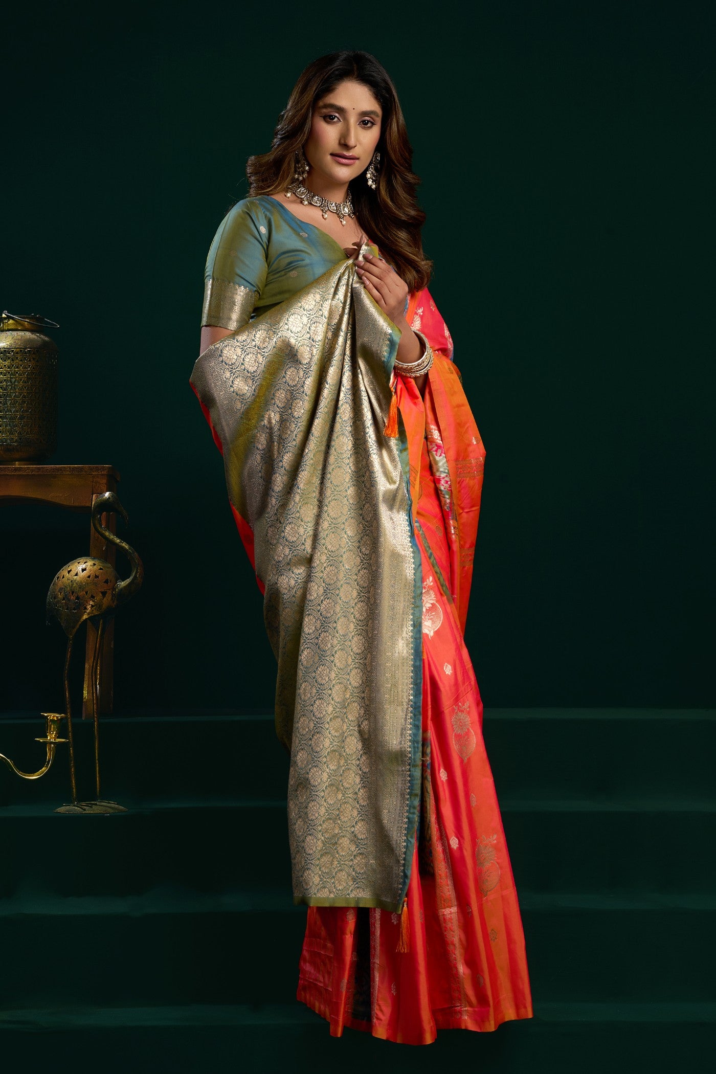 Buy MySilkLove Oapaya Whip Orange Banarasi Handloom Soft Silk Saree Online