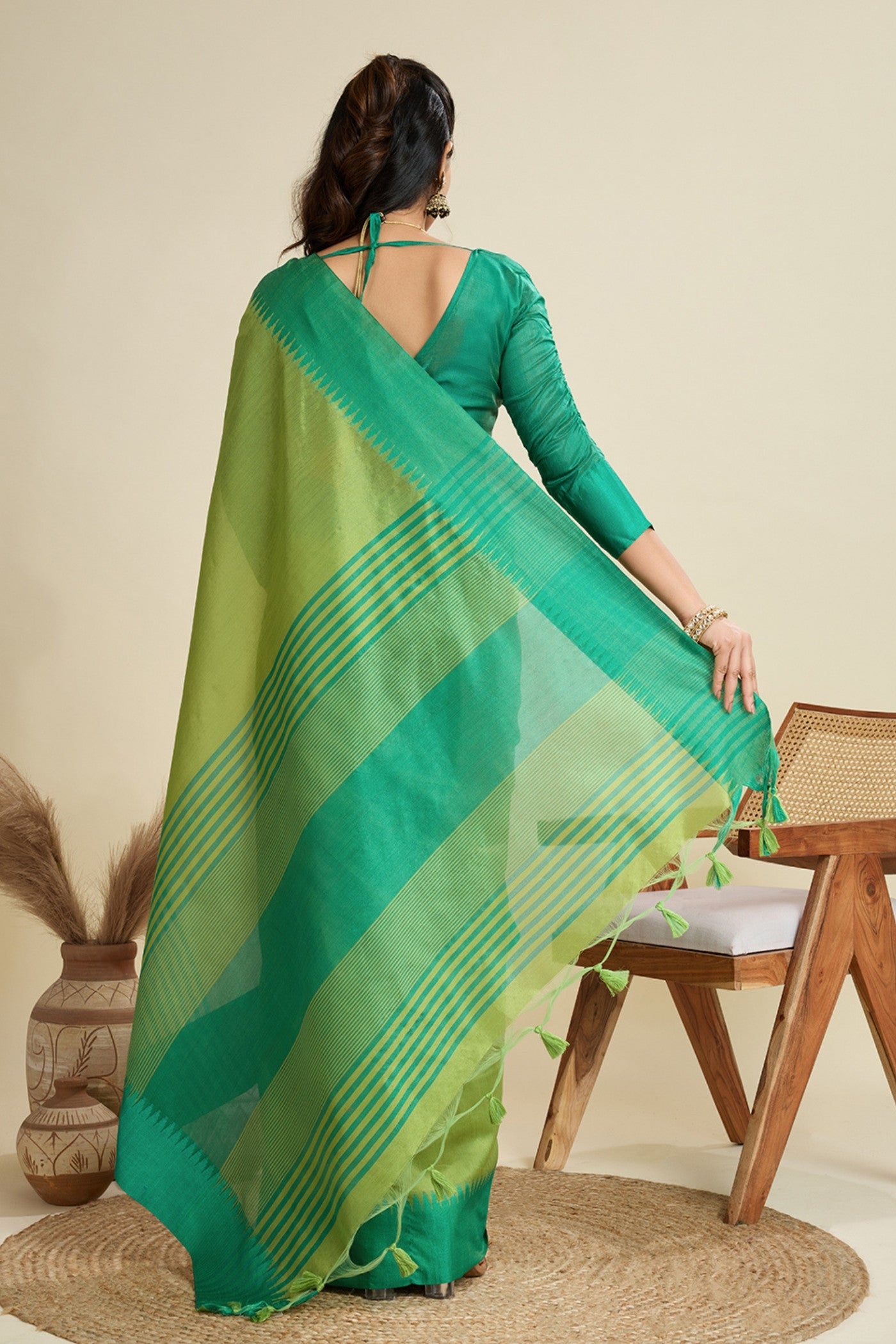 Buy MySilkLove Forest Green Woven Raw Silk Saree Online