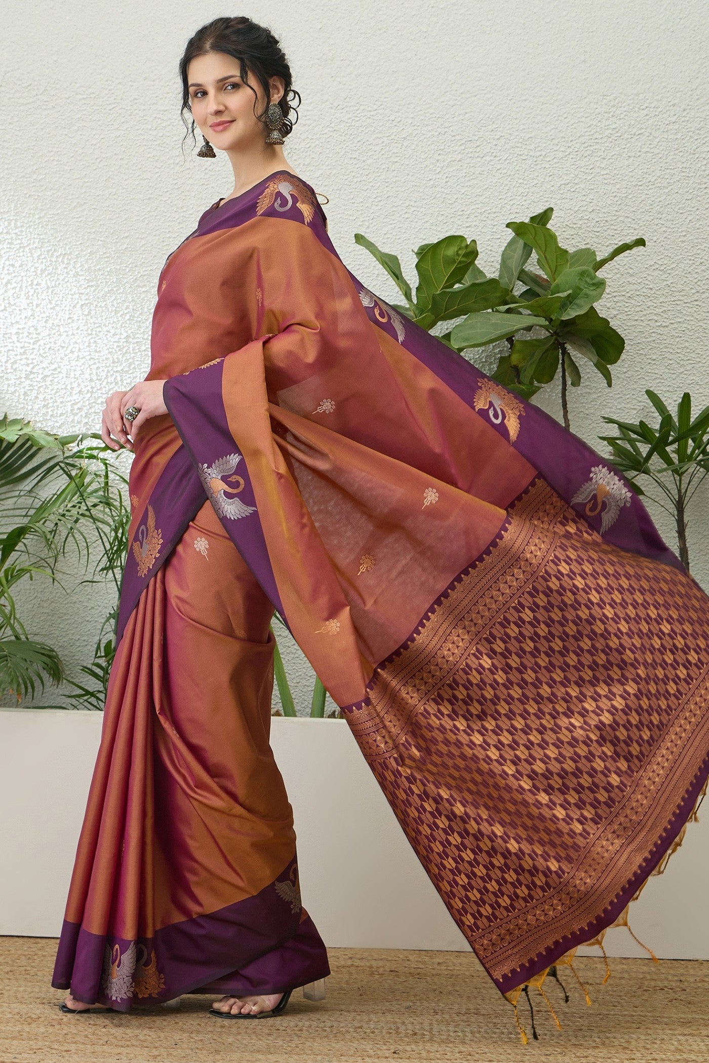 Buy MySilkLove Peanut Brown Banarasi Handloom Soft Silk Saree Online