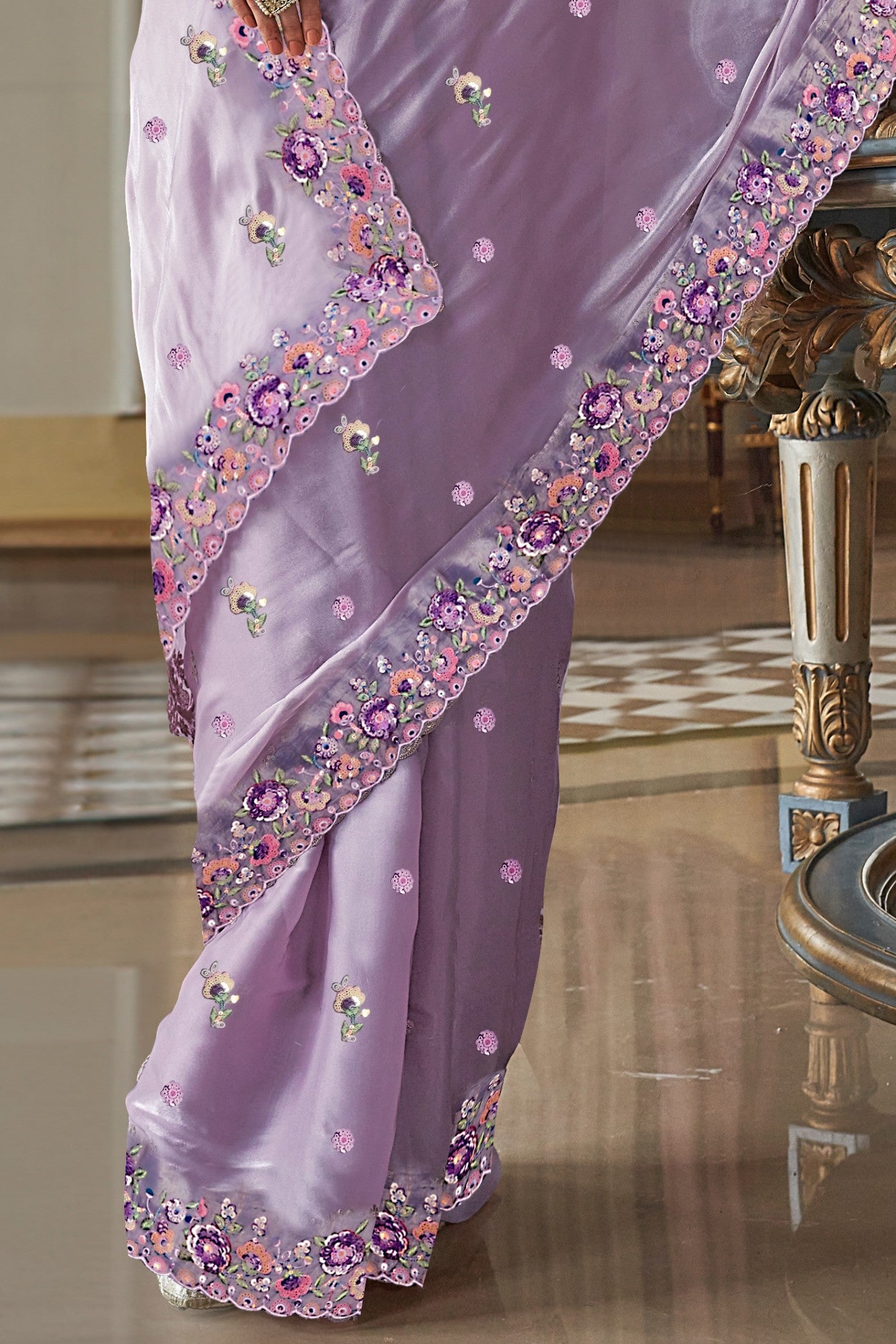 Buy MySilkLove Mountbatten Purple Tissue Designer Saree Online