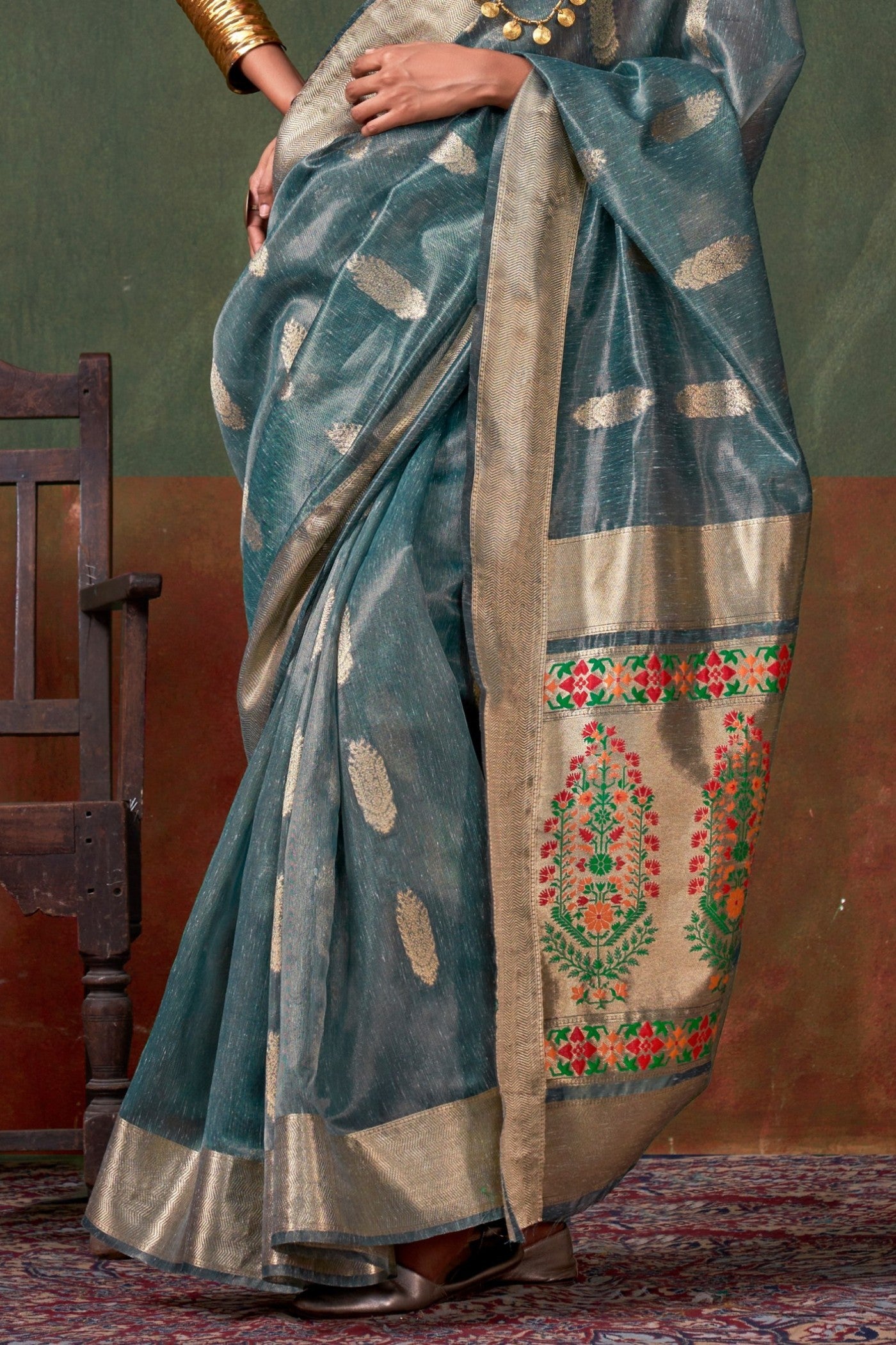 Buy MySilkLove Nevada Blue Banarasi Handloom Saree Online