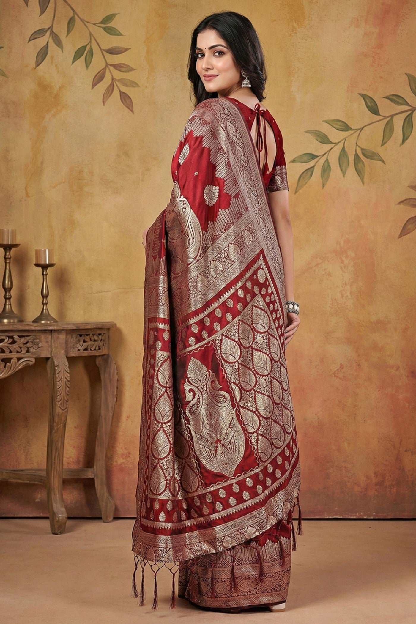 Buy MySilkLove Brunt Maroon Woven Banarasi Silk Saree Online
