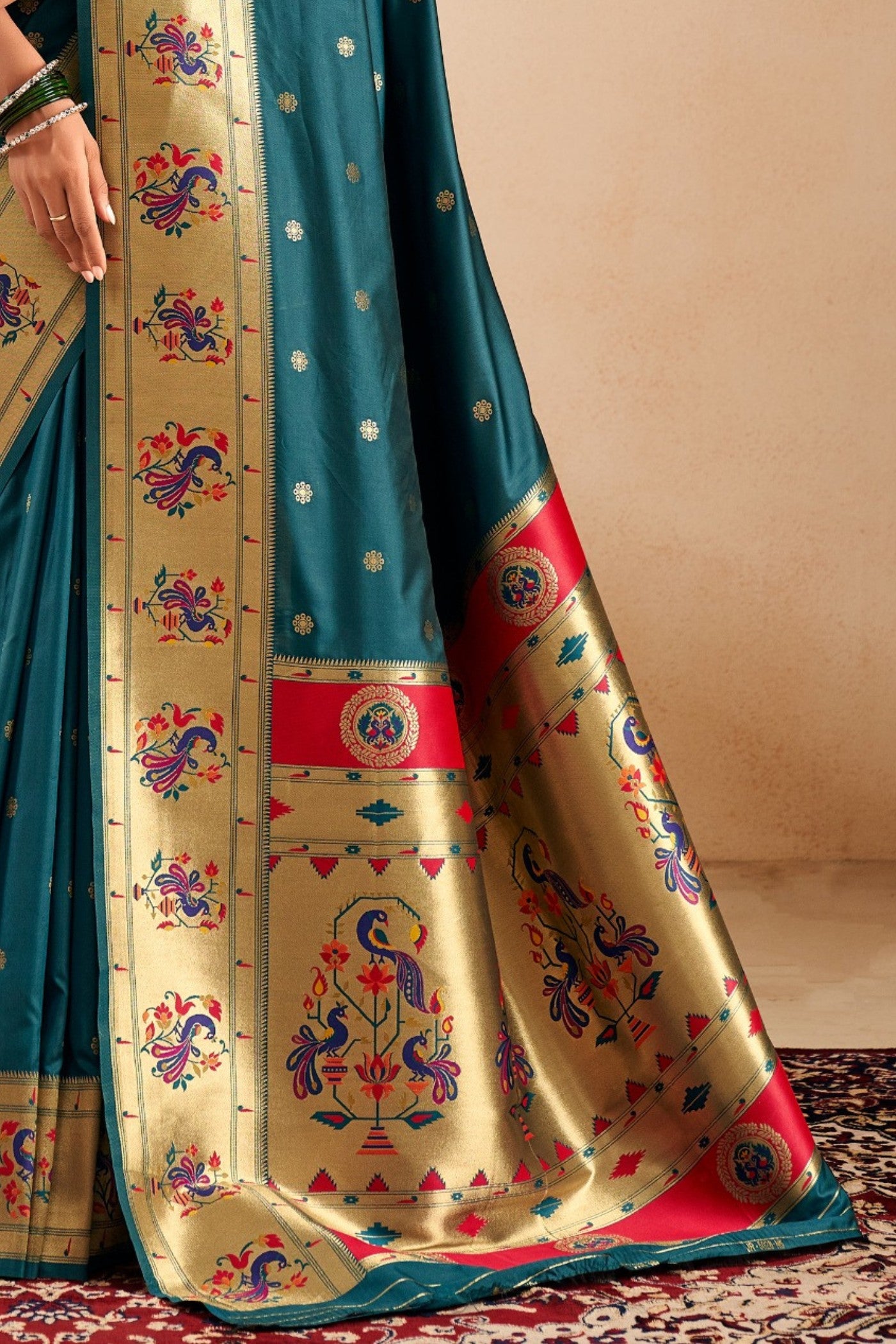 Buy MySilkLove Limed Spruce Blue Woven Paithani Saree Online