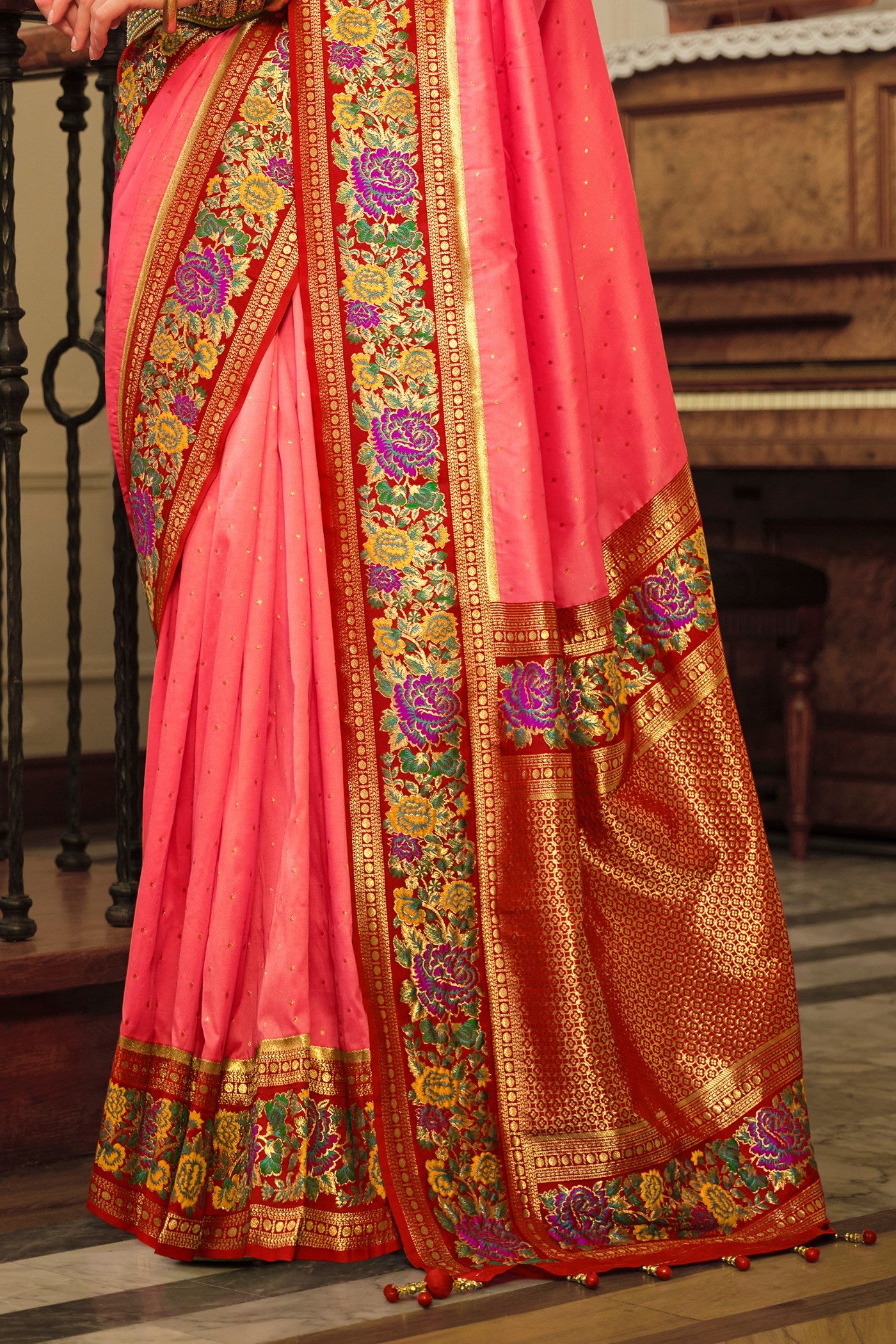 Buy MySilkLove Rose Pink Printed Banarasi Saree Online